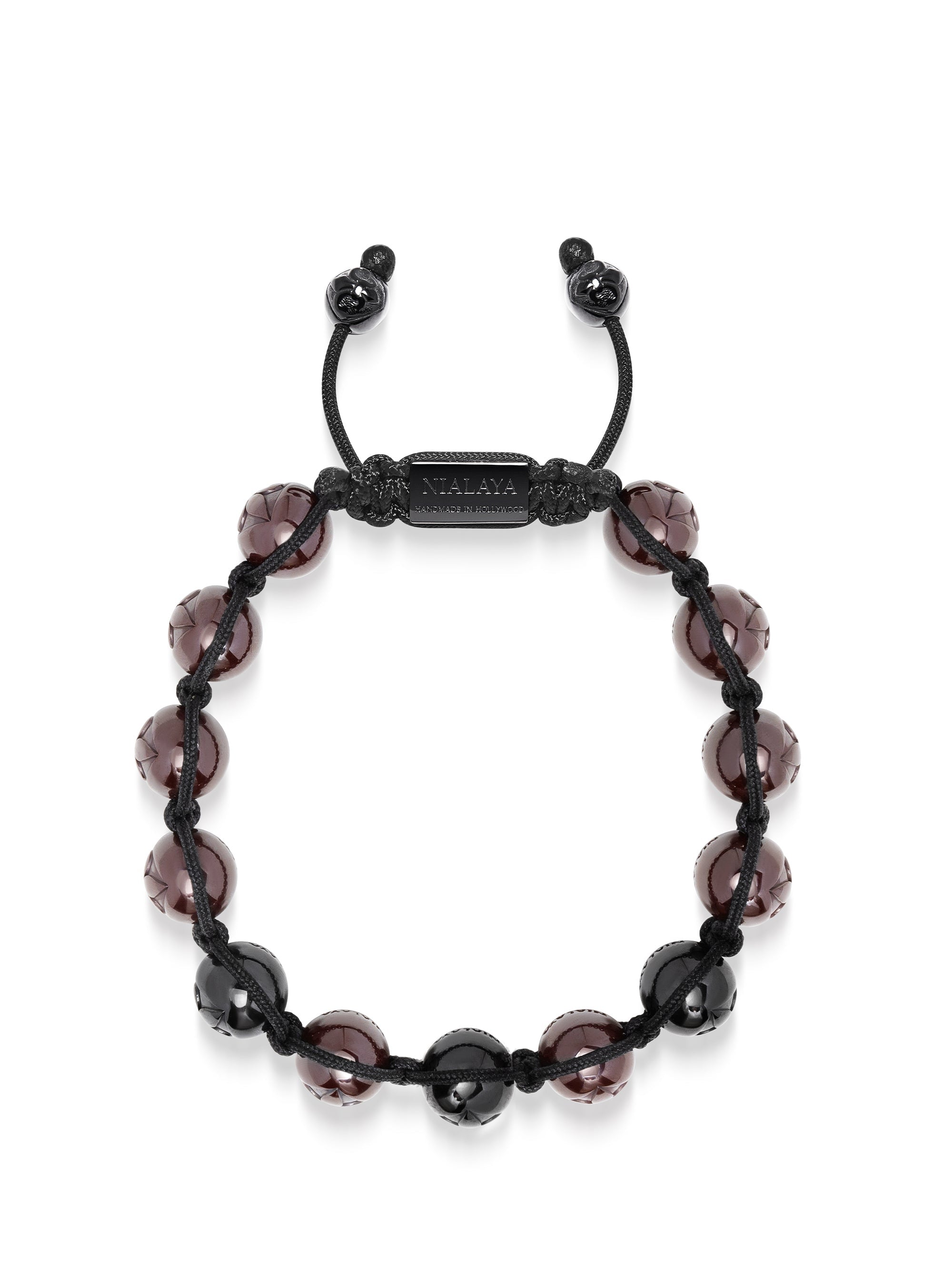 Men'S Beaded Bracelet With Black & Burgundy Ceramic Balls