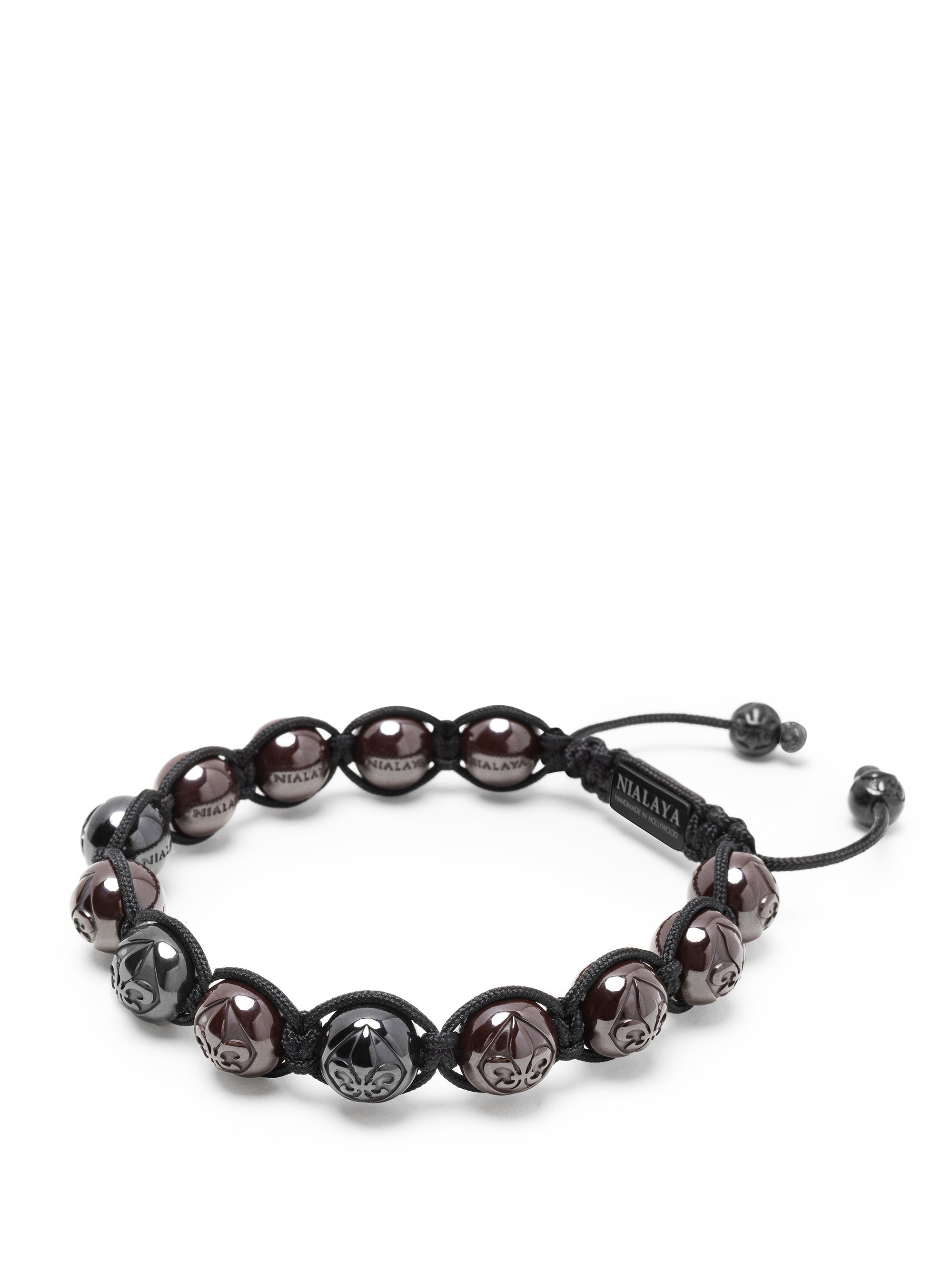 Men'S Beaded Bracelet With Black & Burgundy Ceramic Balls