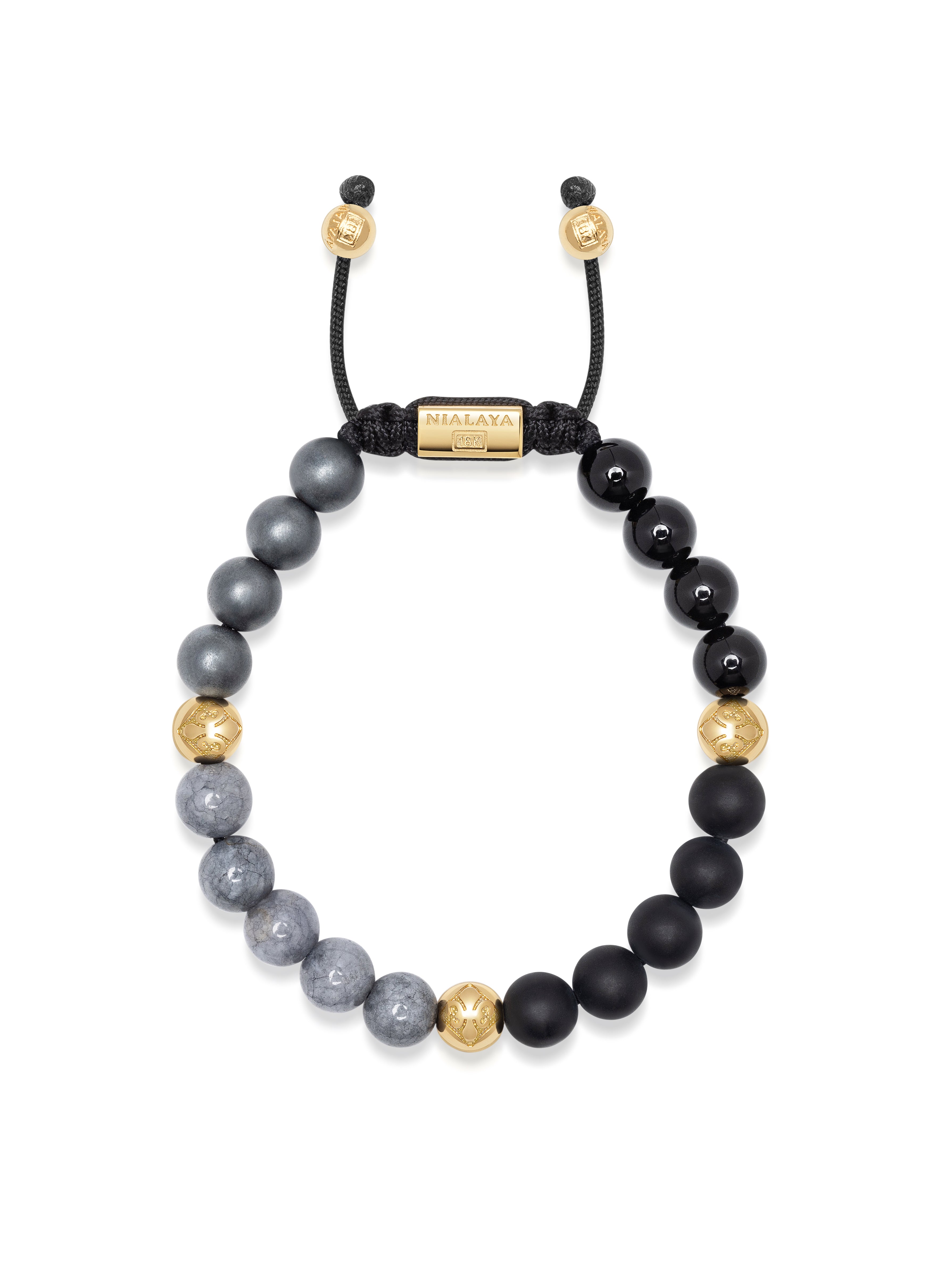 Exclusive 18K Gold Nialaya bracelet with Agate, Onyx, Jade and Hematite