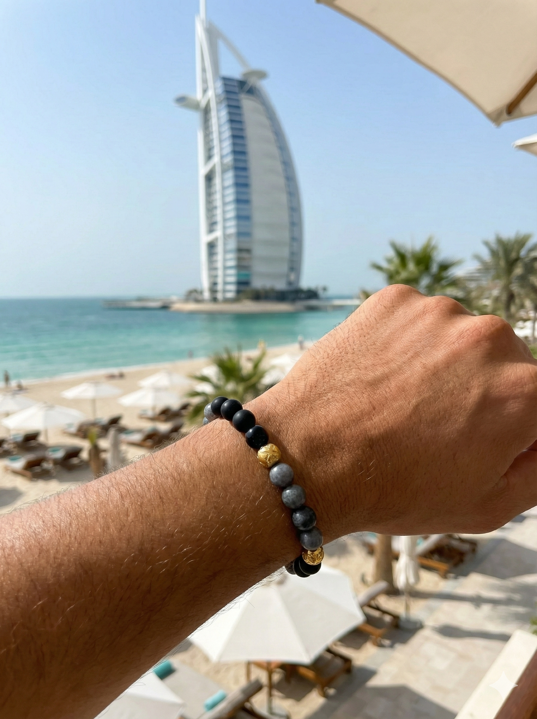 Exclusive 18K Gold Nialaya bracelet with Agate, Onyx, Jade and Hematite