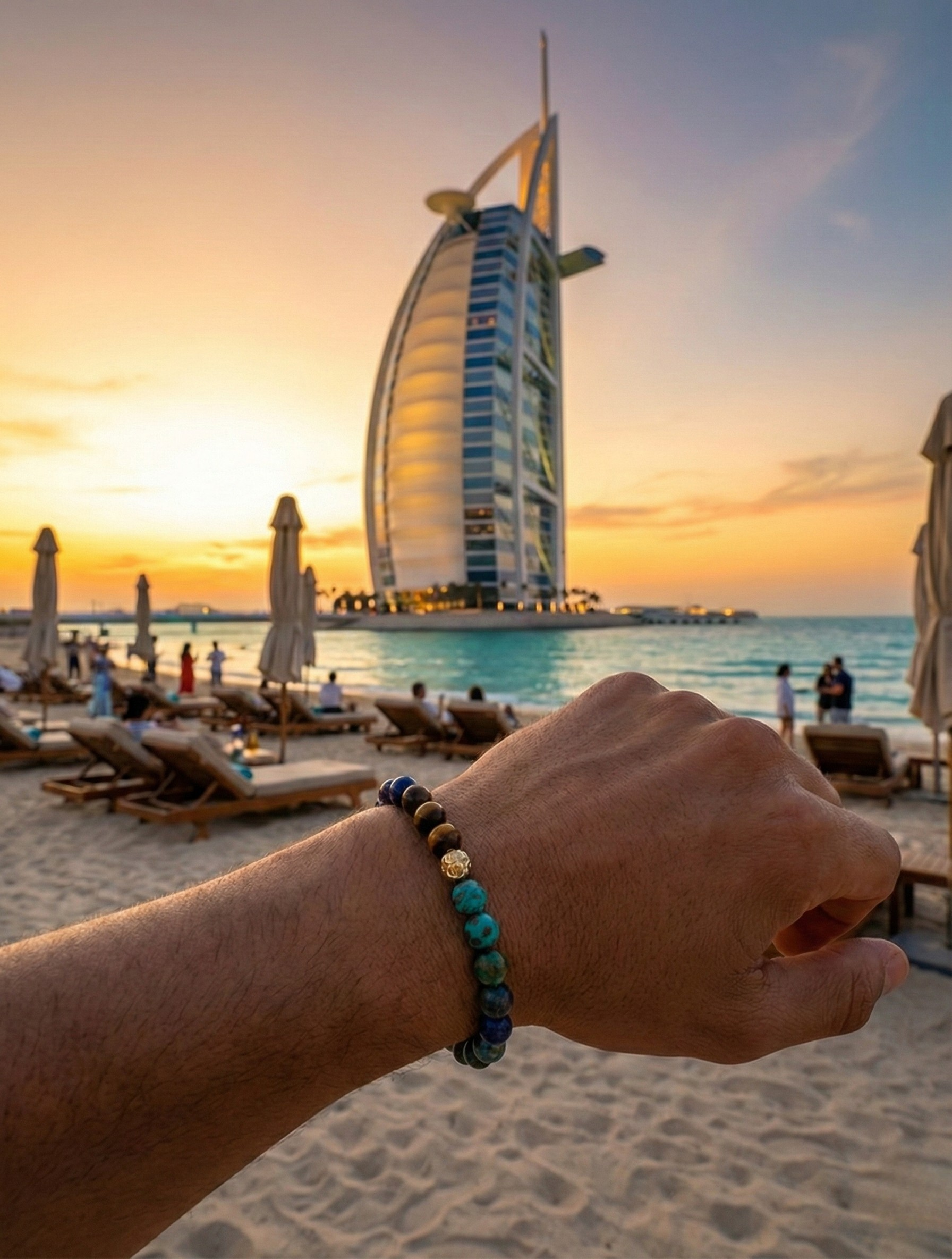 Exclusive 18K Nialaya bracelet with Blue Lapis, Tiger Eye, Turqoise and Jade