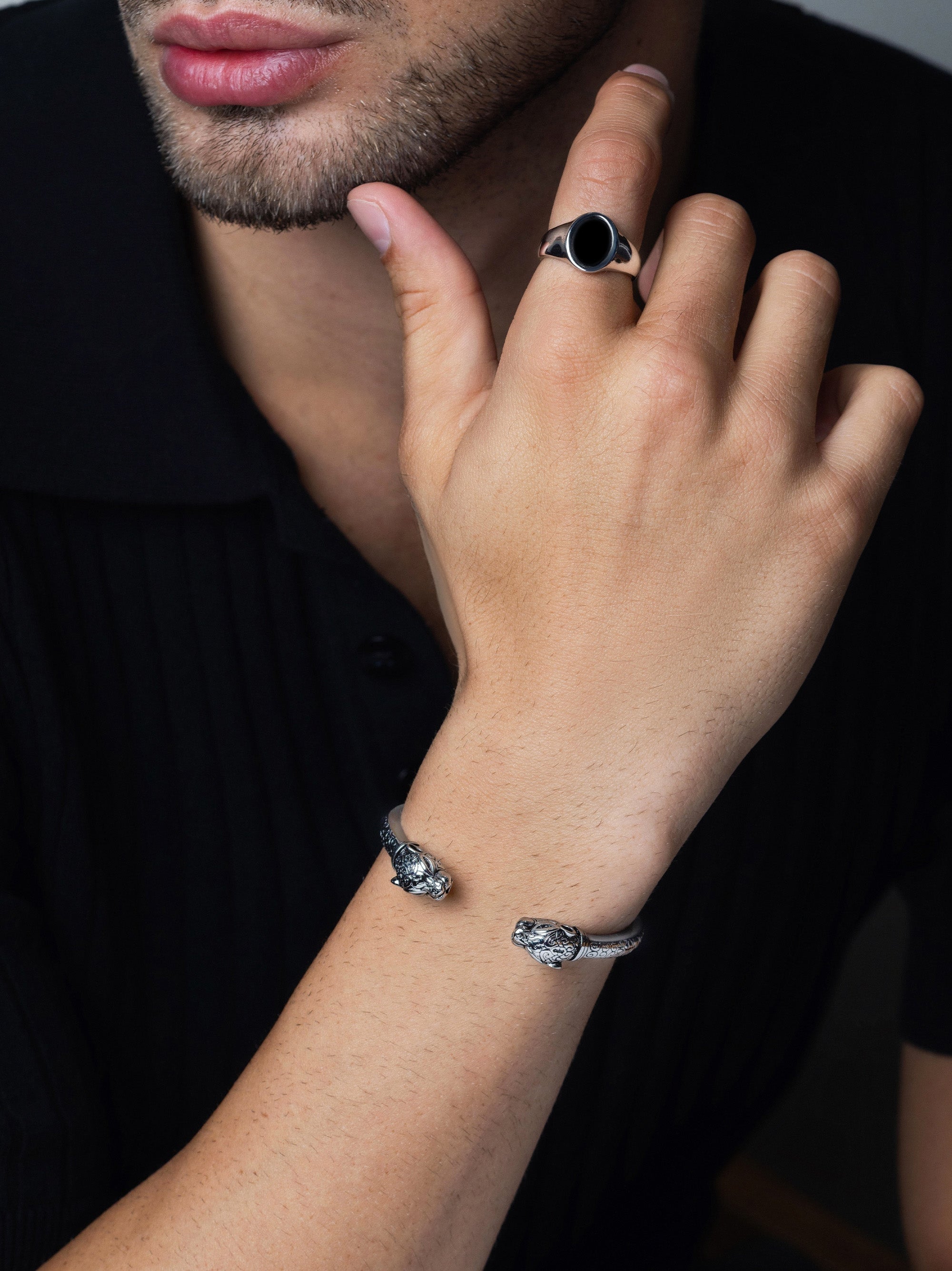 Men'S Adorned Panther Bangle In Silver