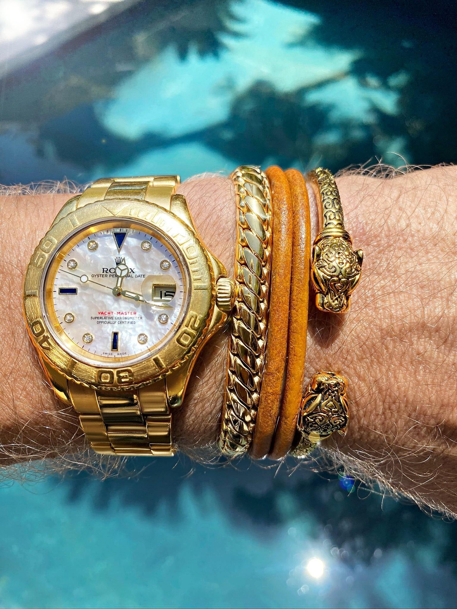 Men'S Adorned Panther Bangle In Gold