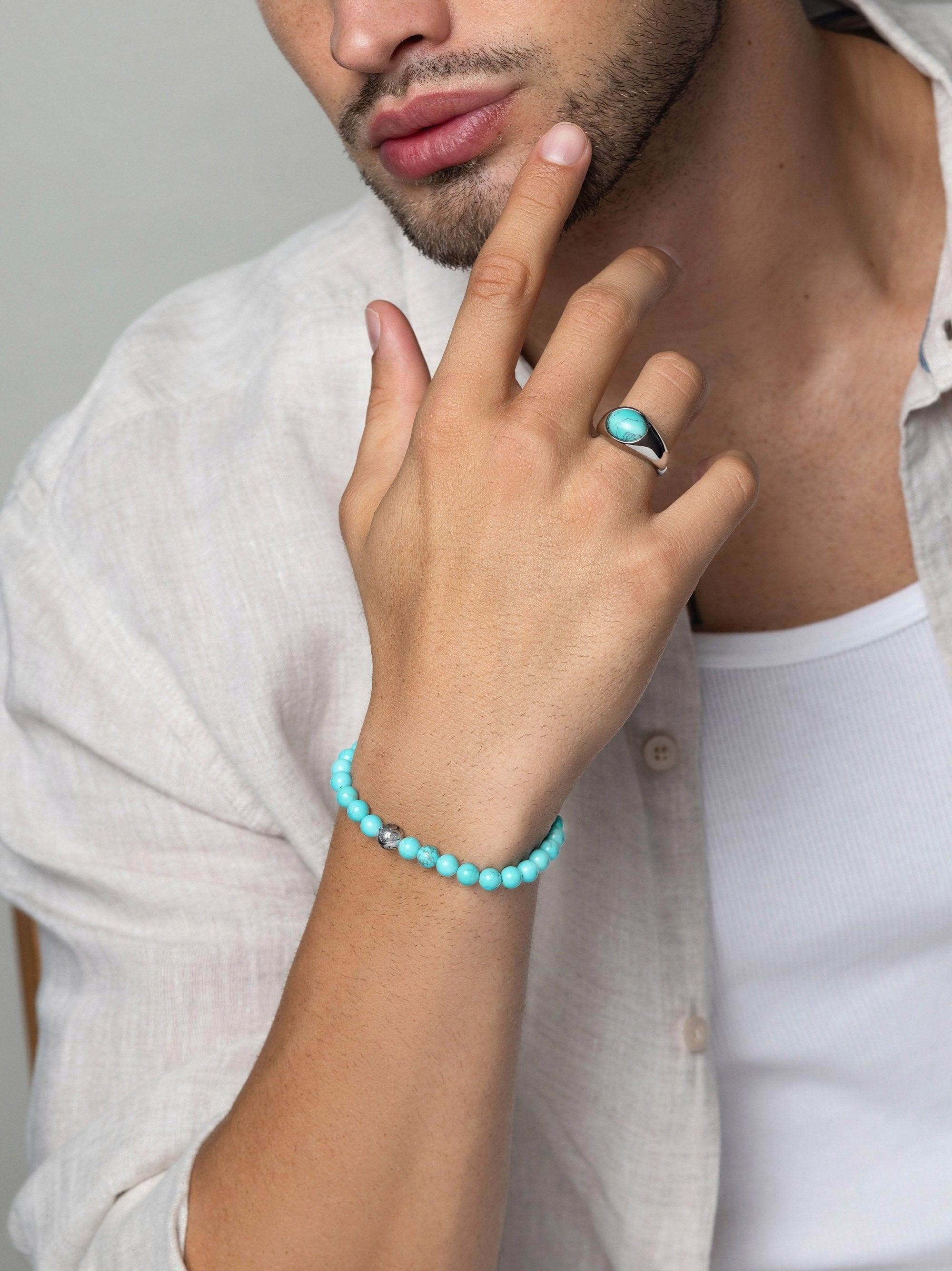 Men'S Wristband With Turquoise And Silver