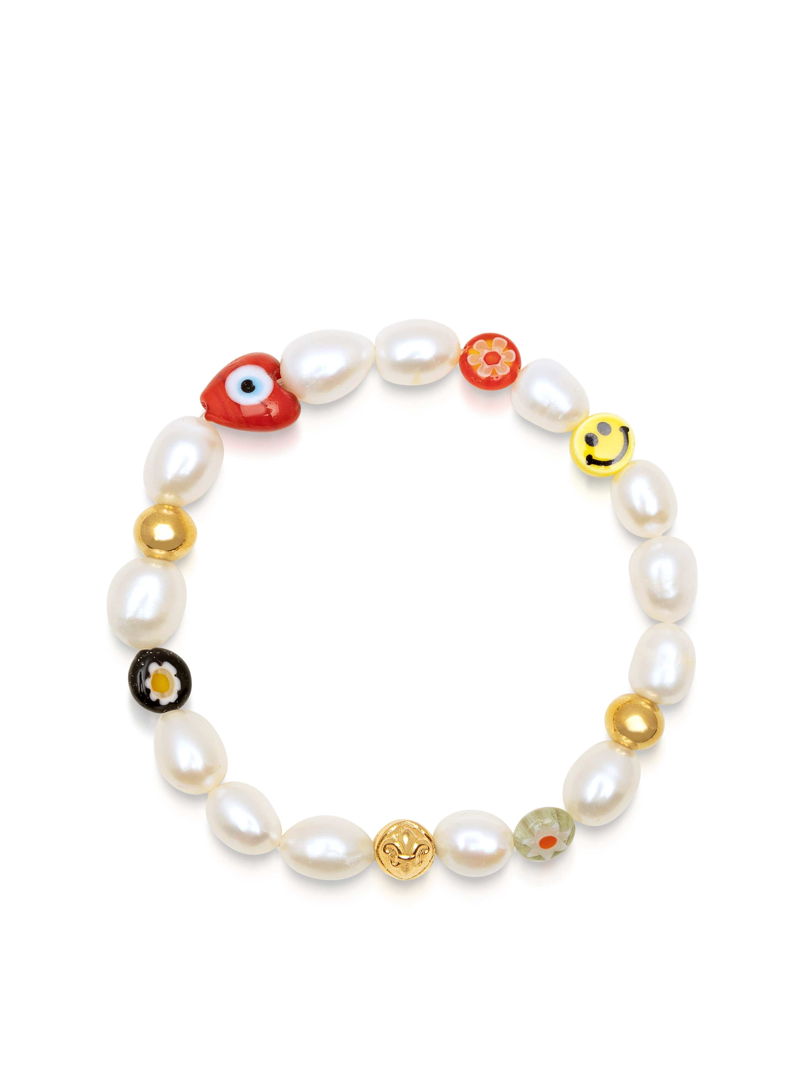 Men'S Smiley Face Pearl Bracelet
