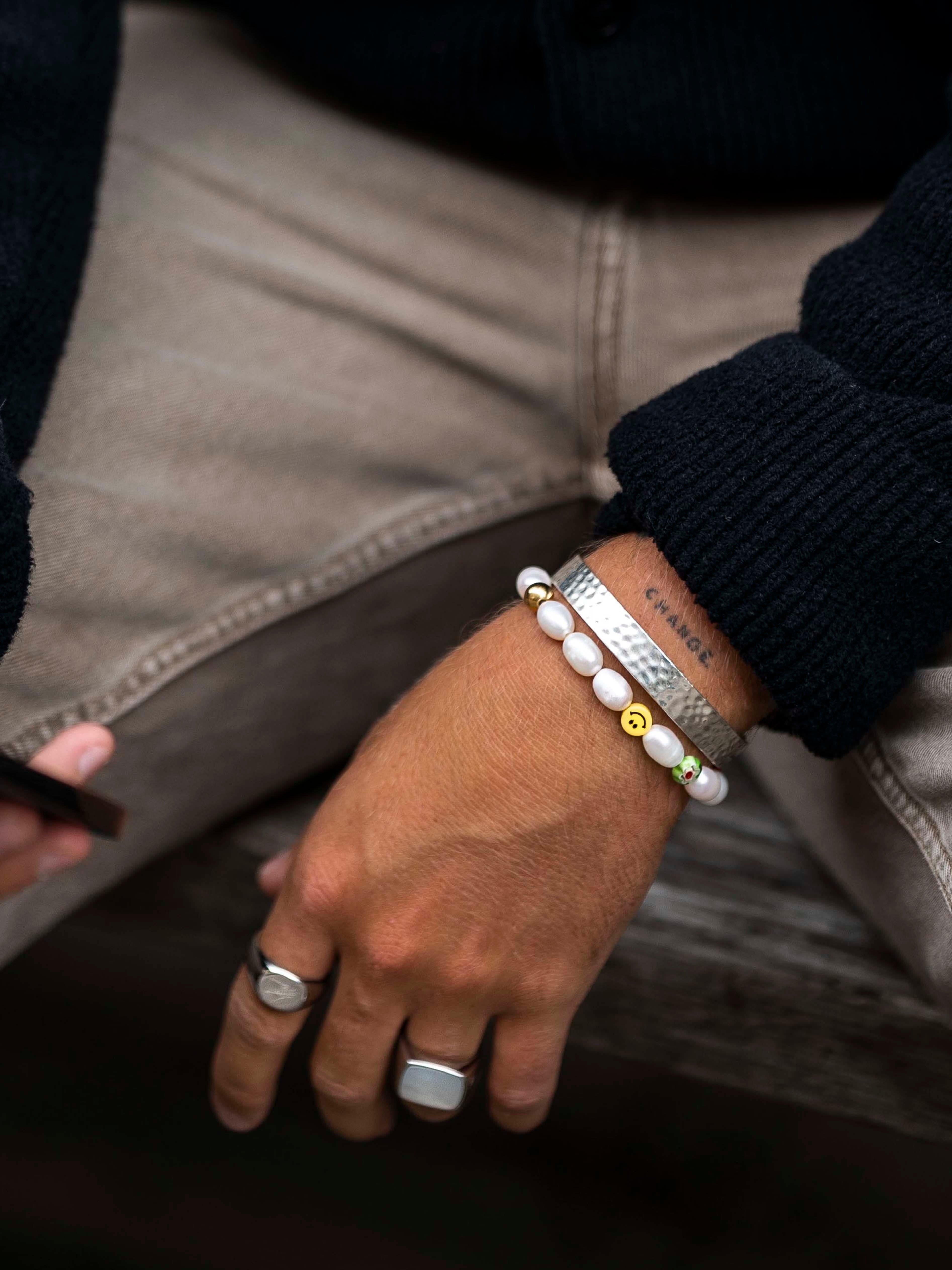 Men'S Smiley Face Pearl Bracelet
