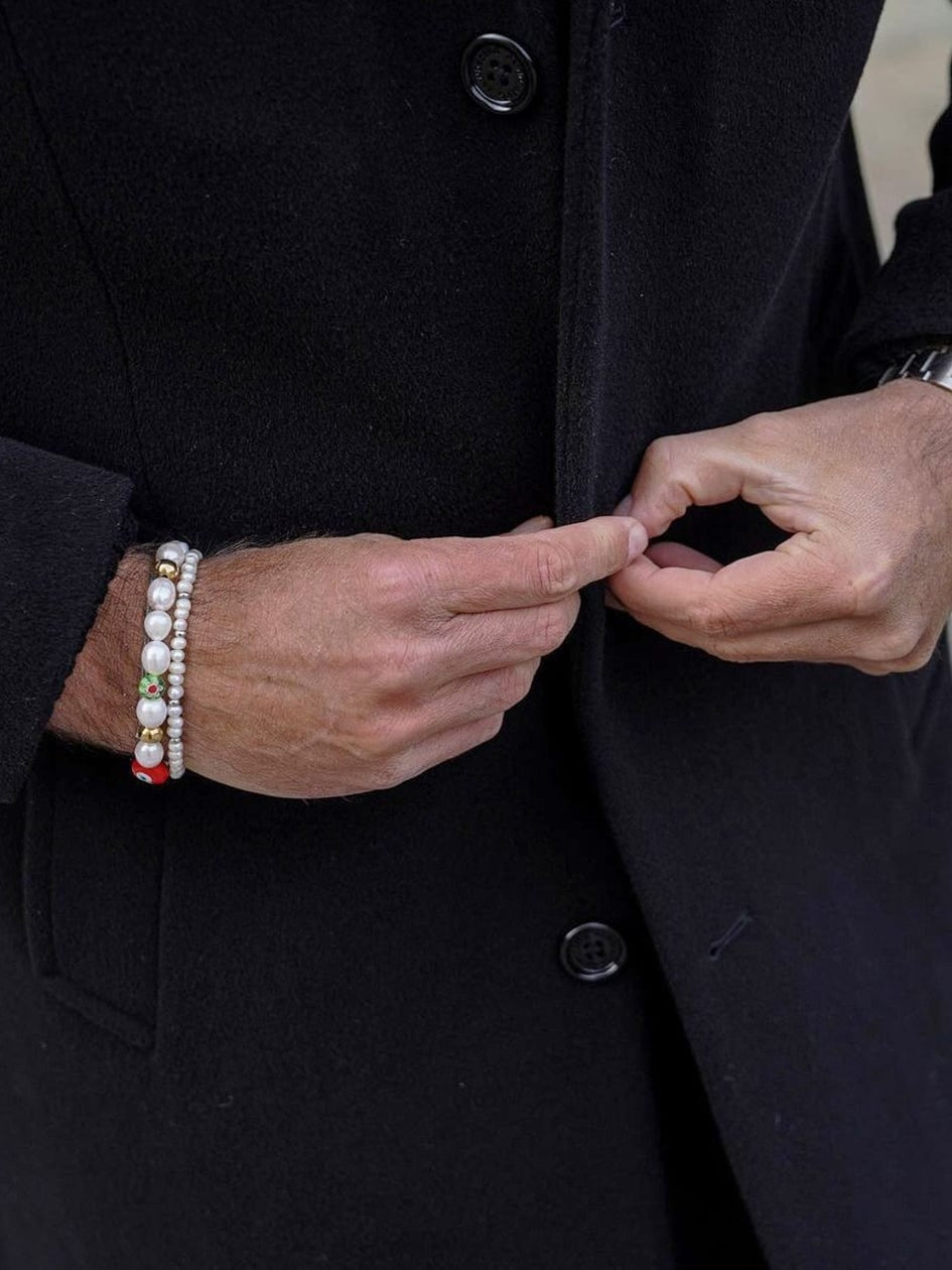 Men'S Smiley Face Pearl Bracelet