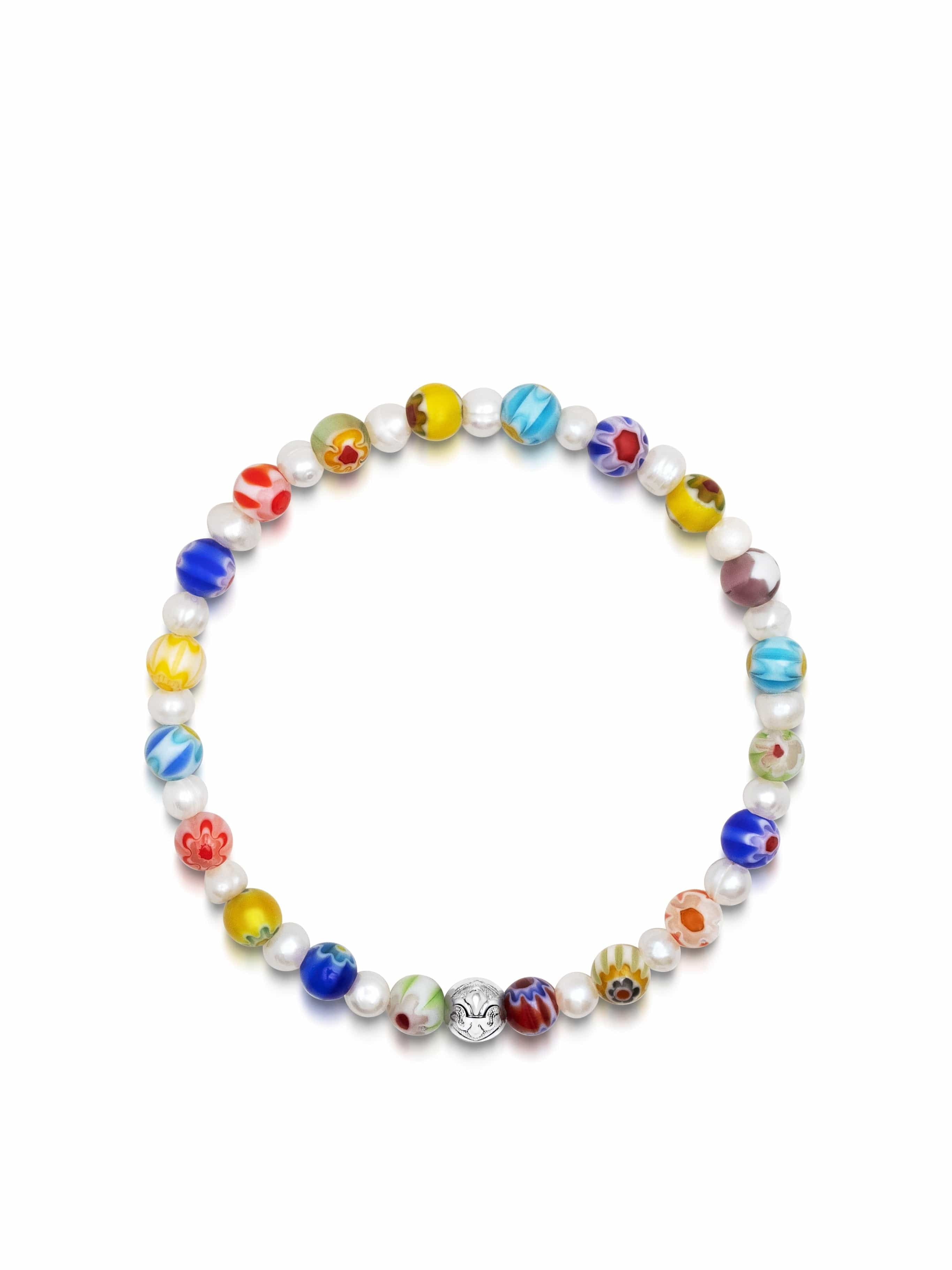 Men'S Pearl Wristband With Hand Painted Glass Beads