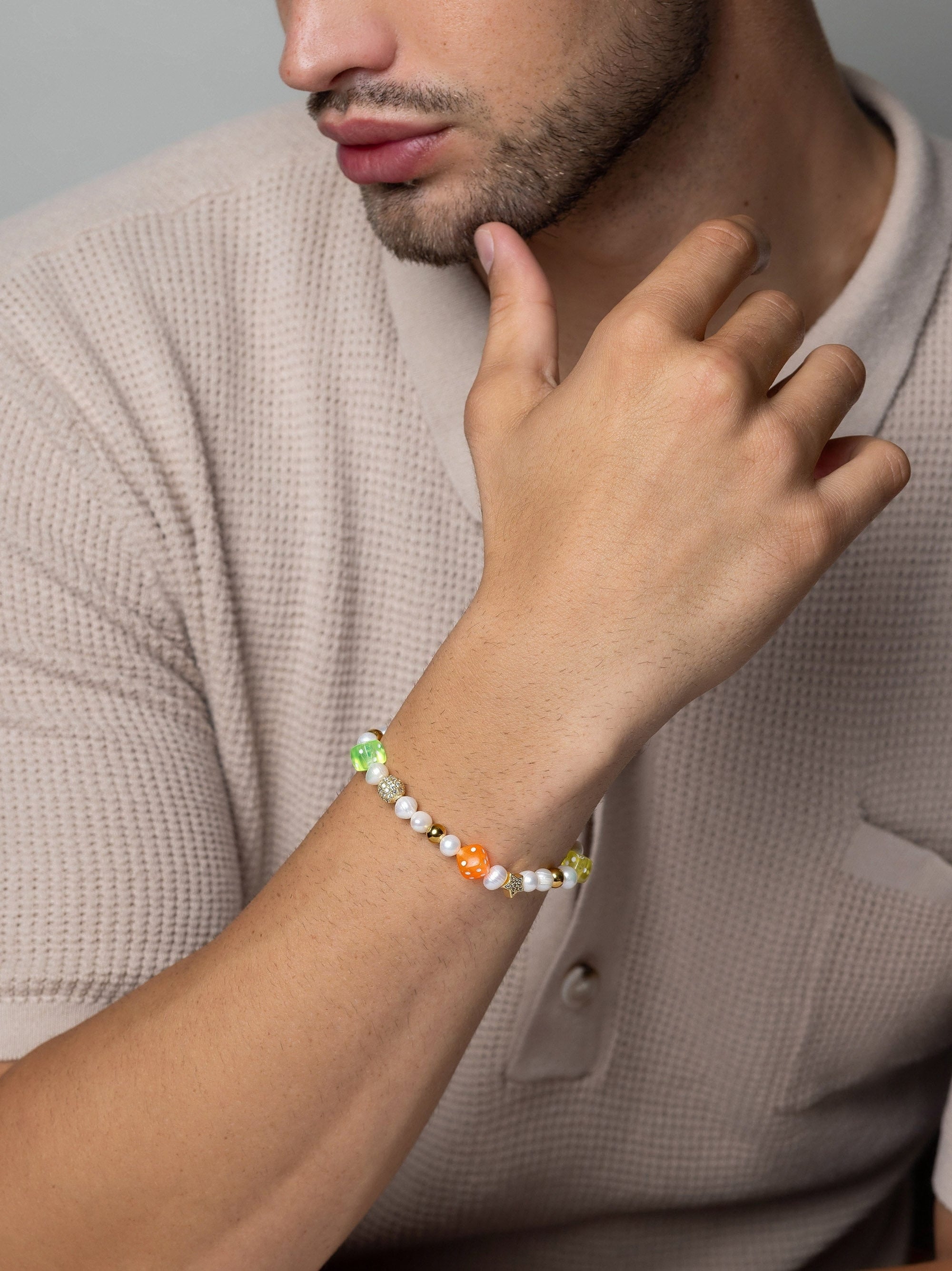 Men'S Pair Of Dice Pearl Bracelet