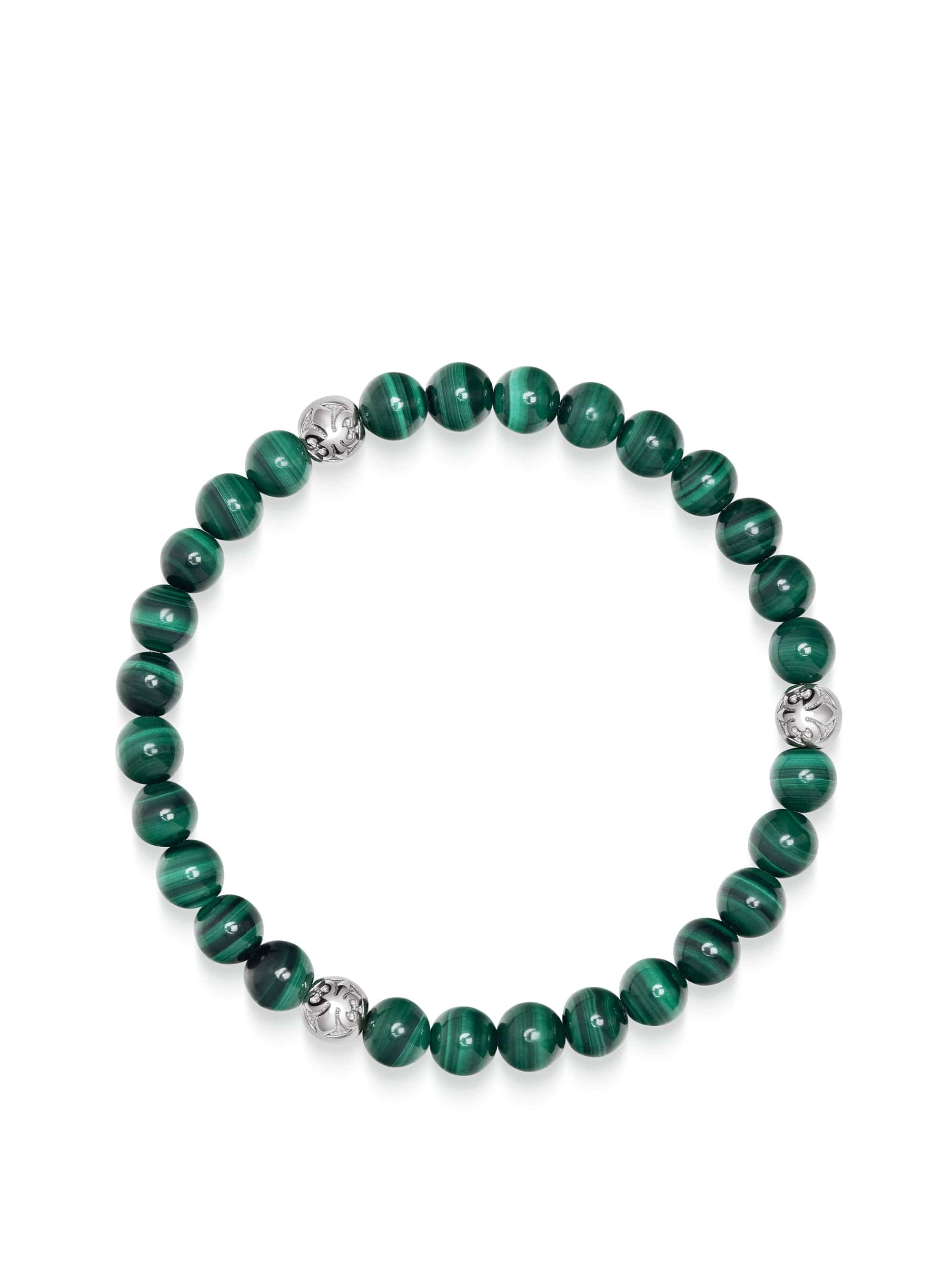 6Mm Green Malachite Bracelet With Silver Balls