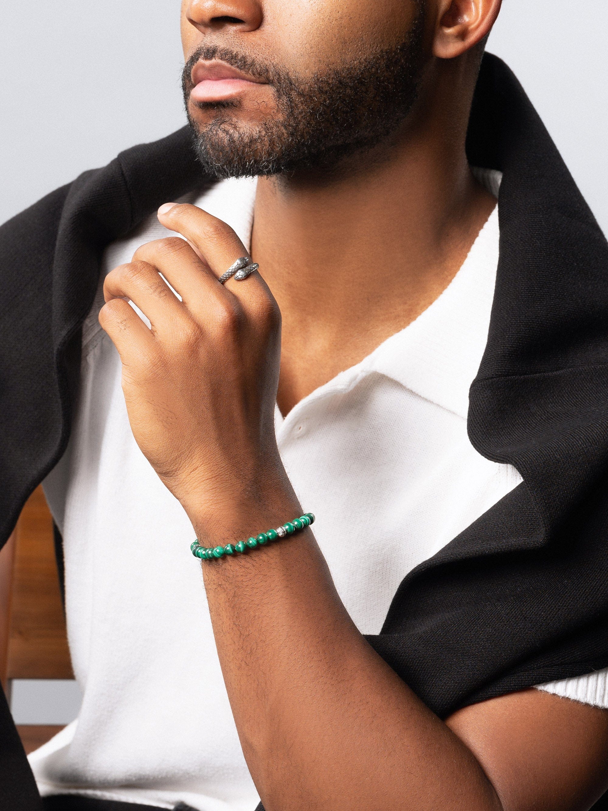 6Mm Green Malachite Bracelet With Silver Balls