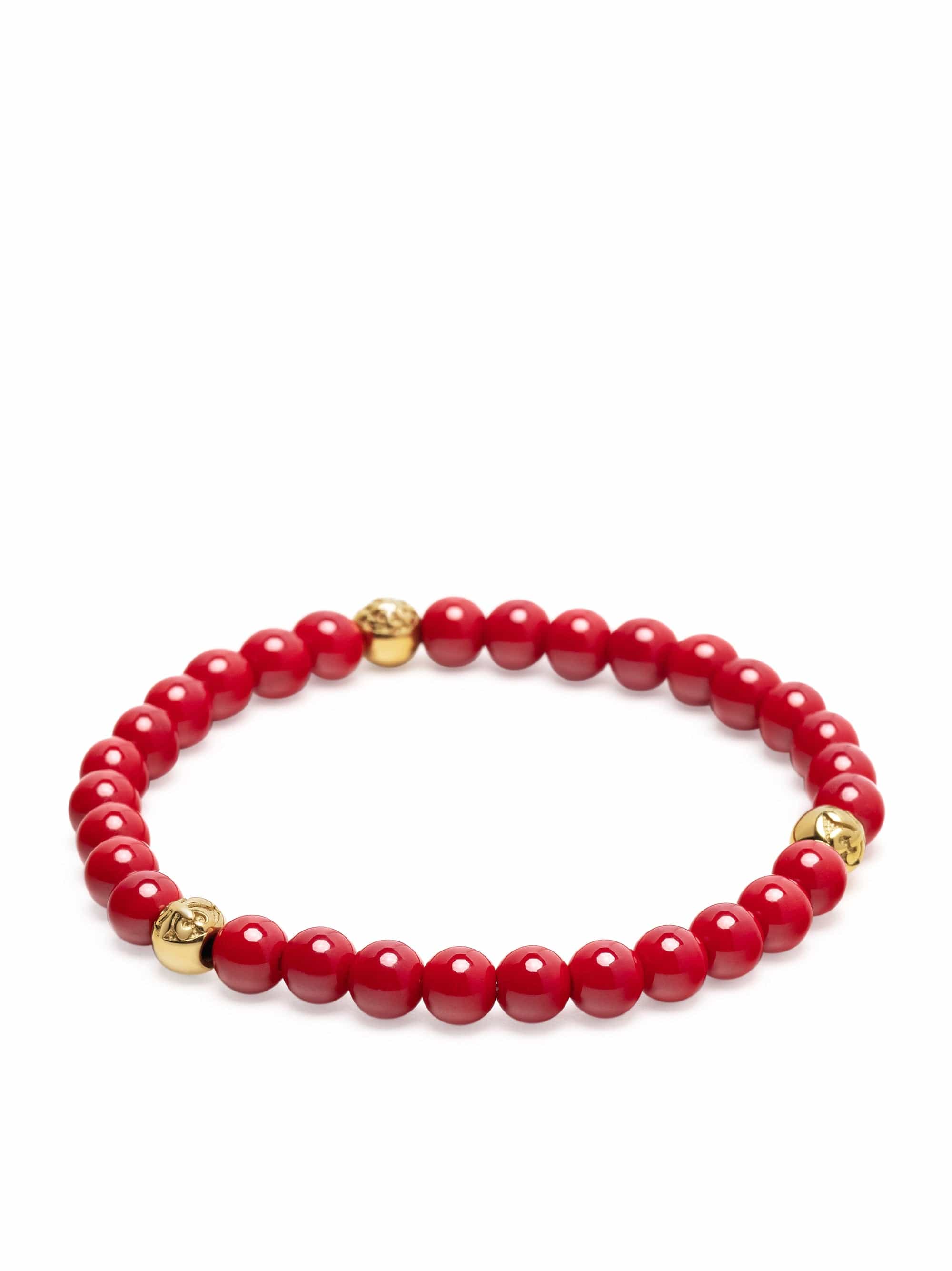 6Mm Red Jade Bracelet With Gold Balls