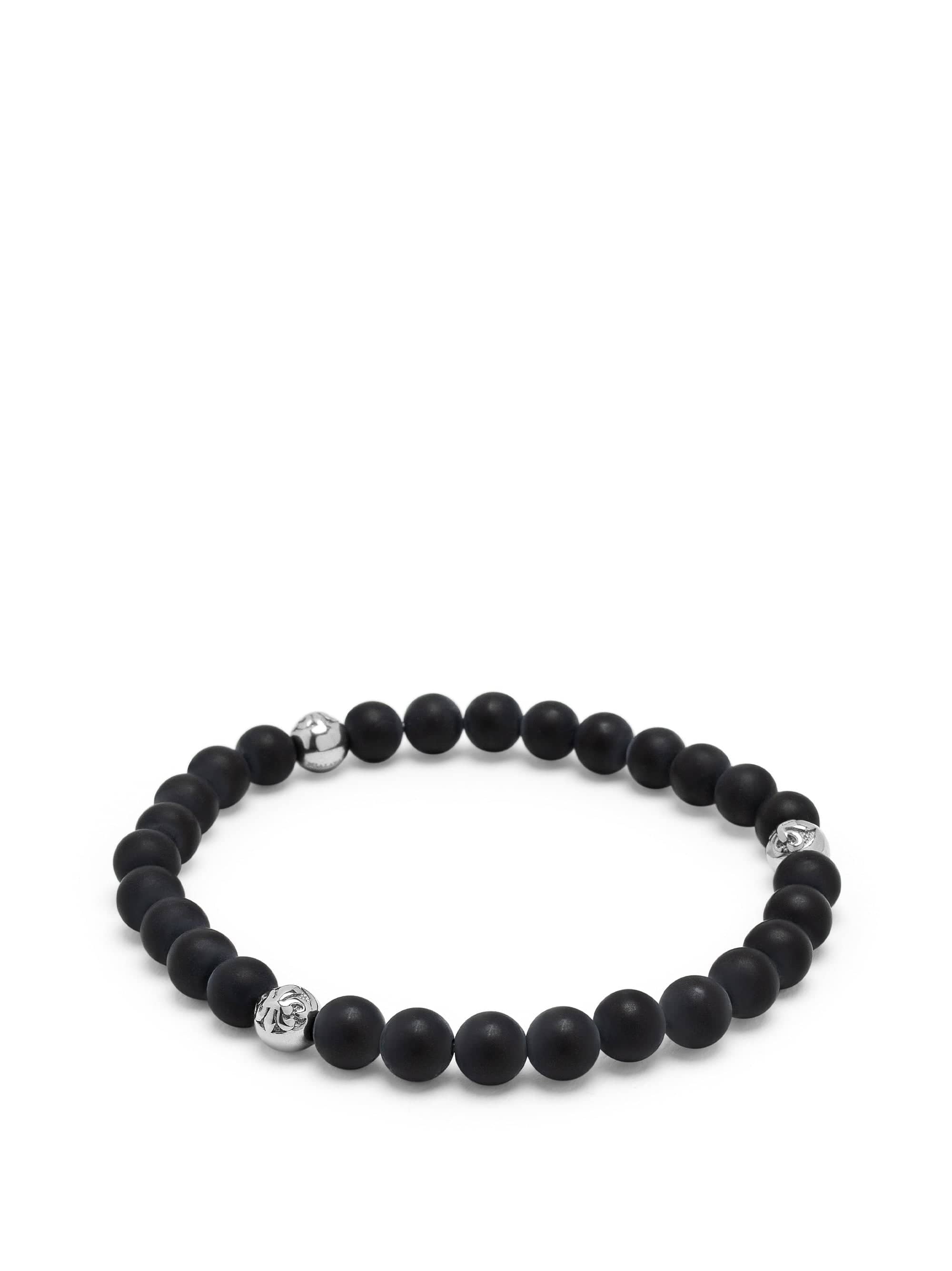 6Mm Matte Black Onyx Bracelet With Silver Balls