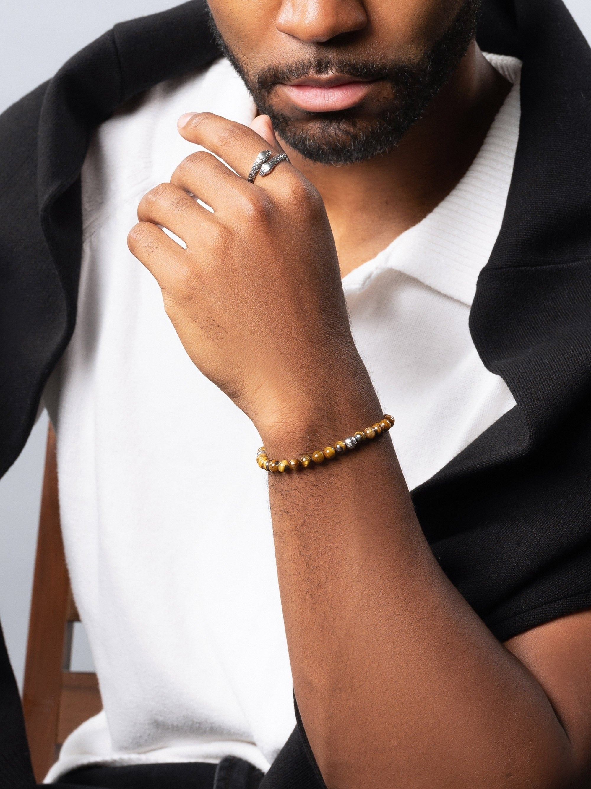 6Mm Tiger Eye Bracelet With Silver Balls