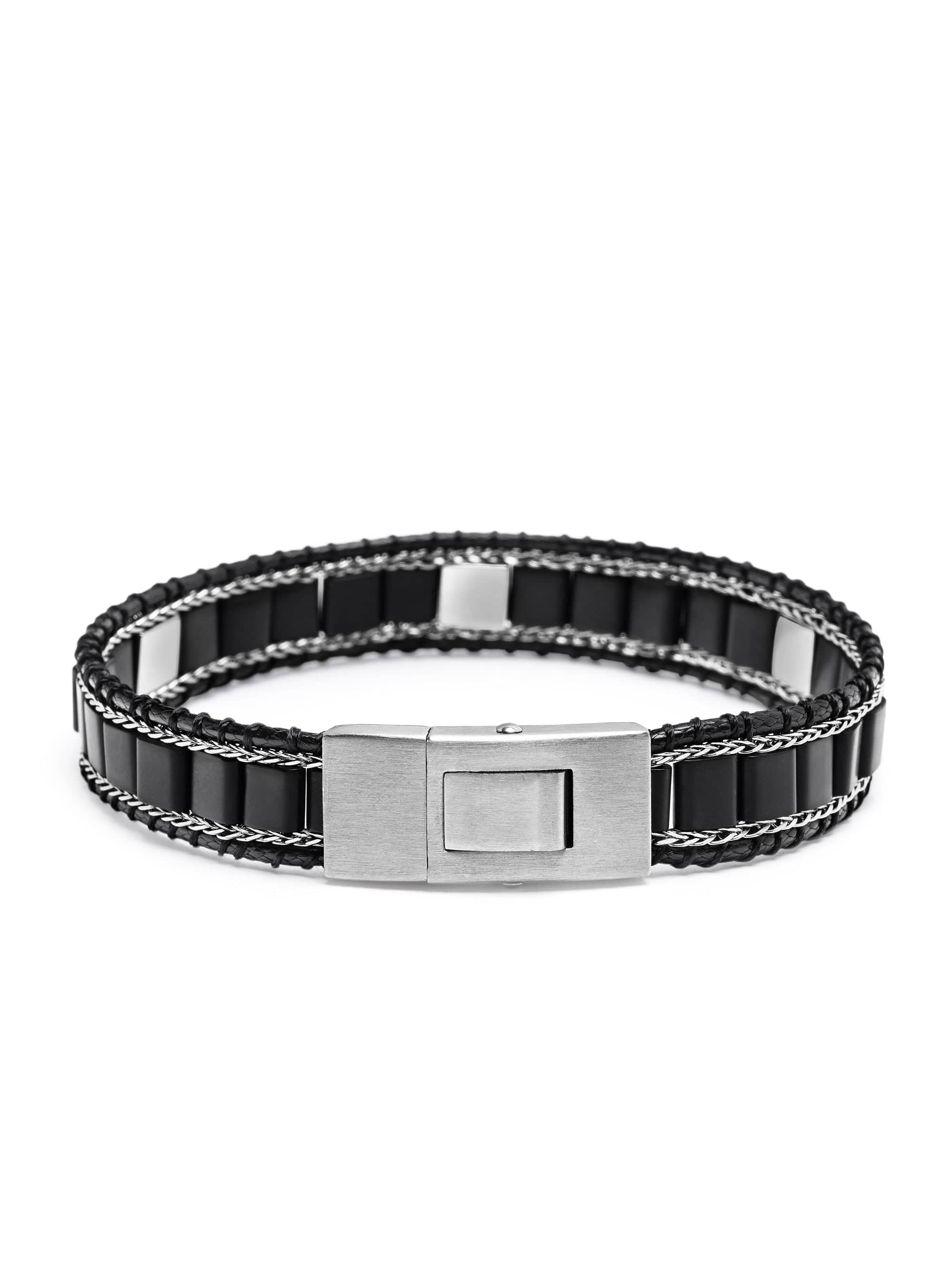 Black Onyx Stud Bracelet With Silver