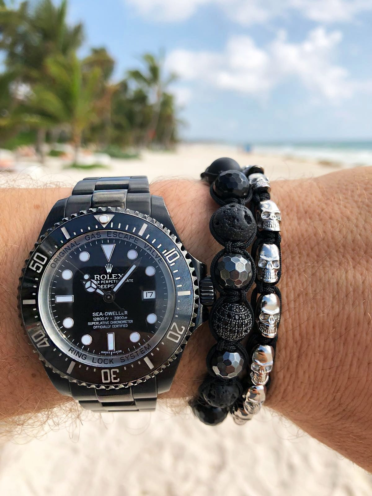 Men'S Beaded Bracelet With Black Cz Diamond, Lava Stone, Matte Onyx And Agate