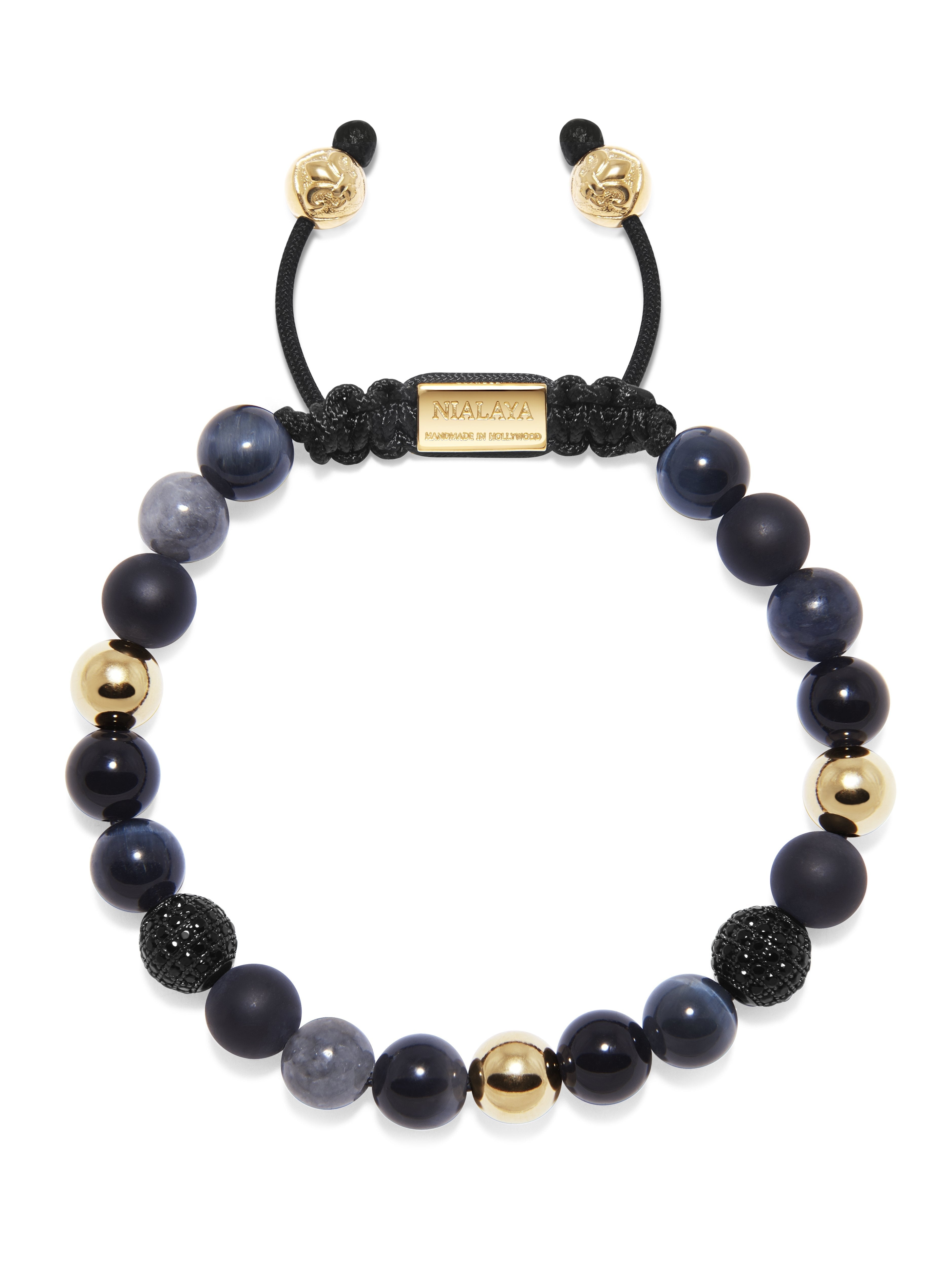 Men'S Beaded Bracelet With Agate, Onyx, Black Jade, And Blue Tiger Eye