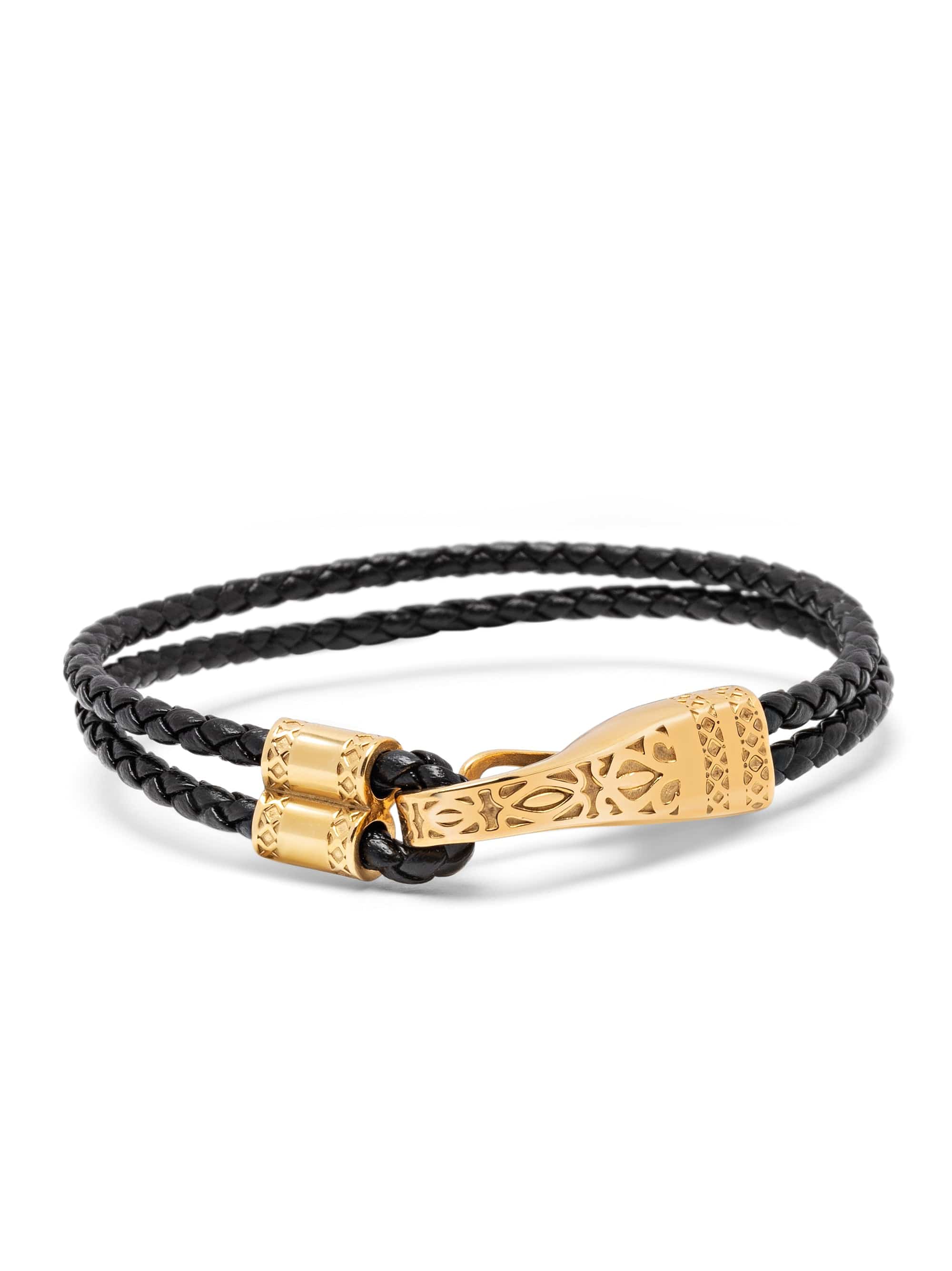 Black Leather Bracelet With Gold Clasp