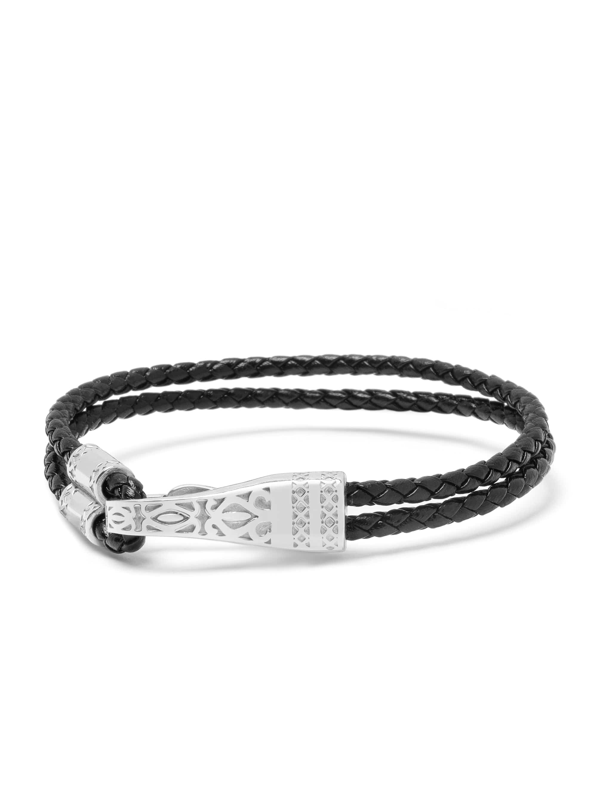 Black Leather Bracelet With Silver Clasp