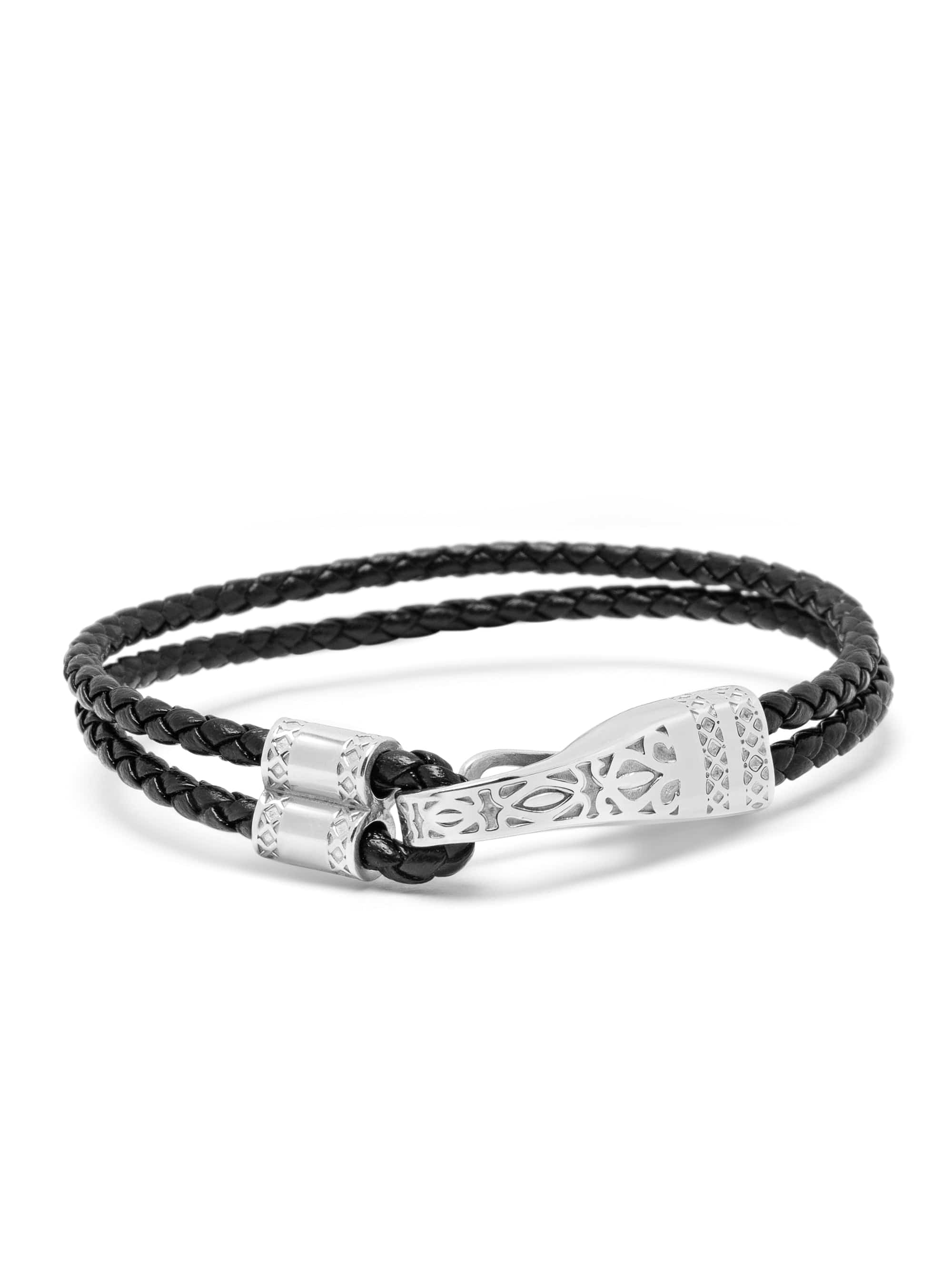 Black Leather Bracelet With Silver Clasp
