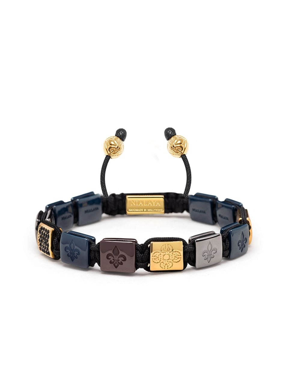 Men'S Ceramic Flatbead Bracelet In Black, Blue, And Gold