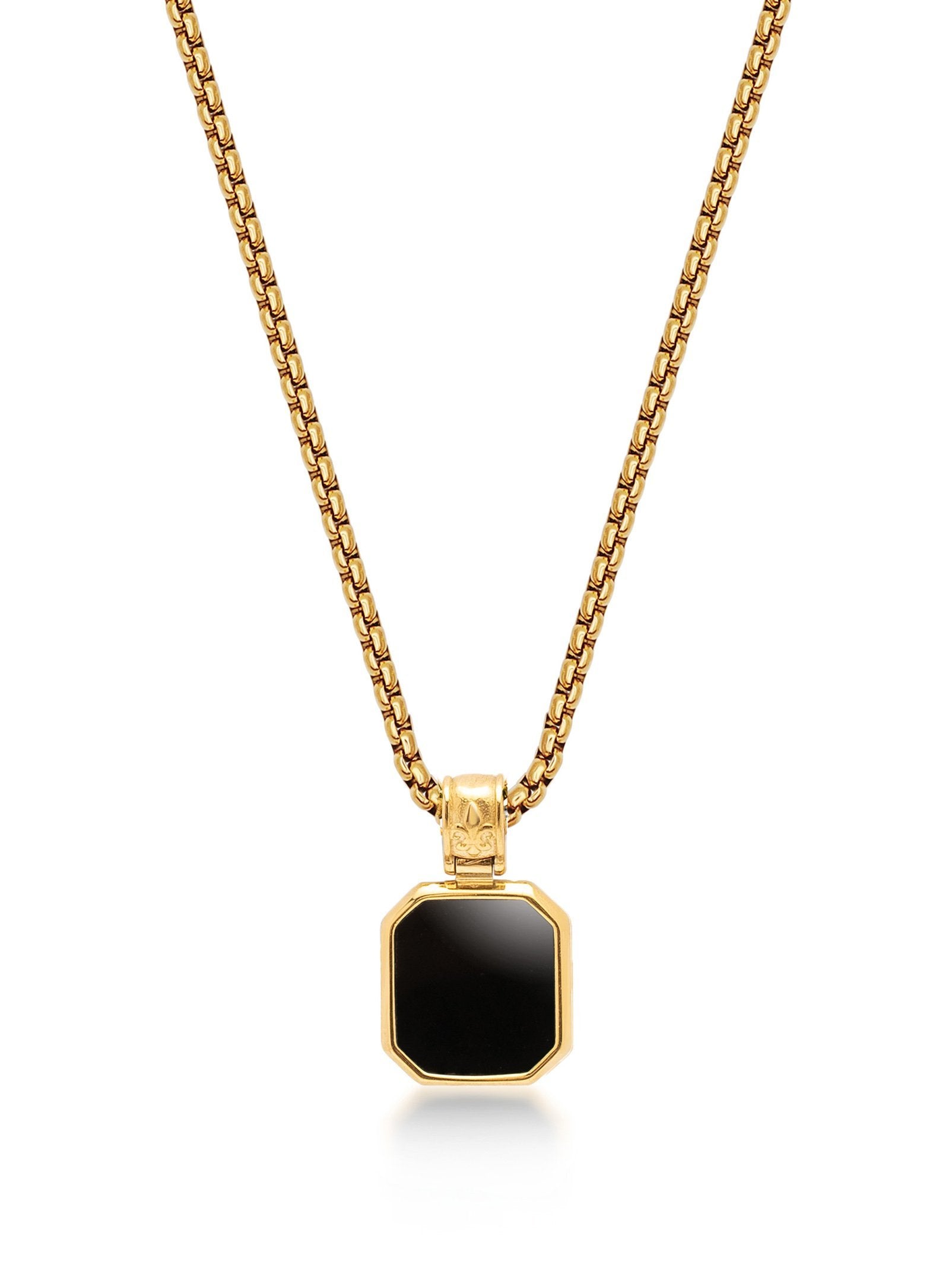 Men'S Gold Necklace With Square Matte Onyx Pendant