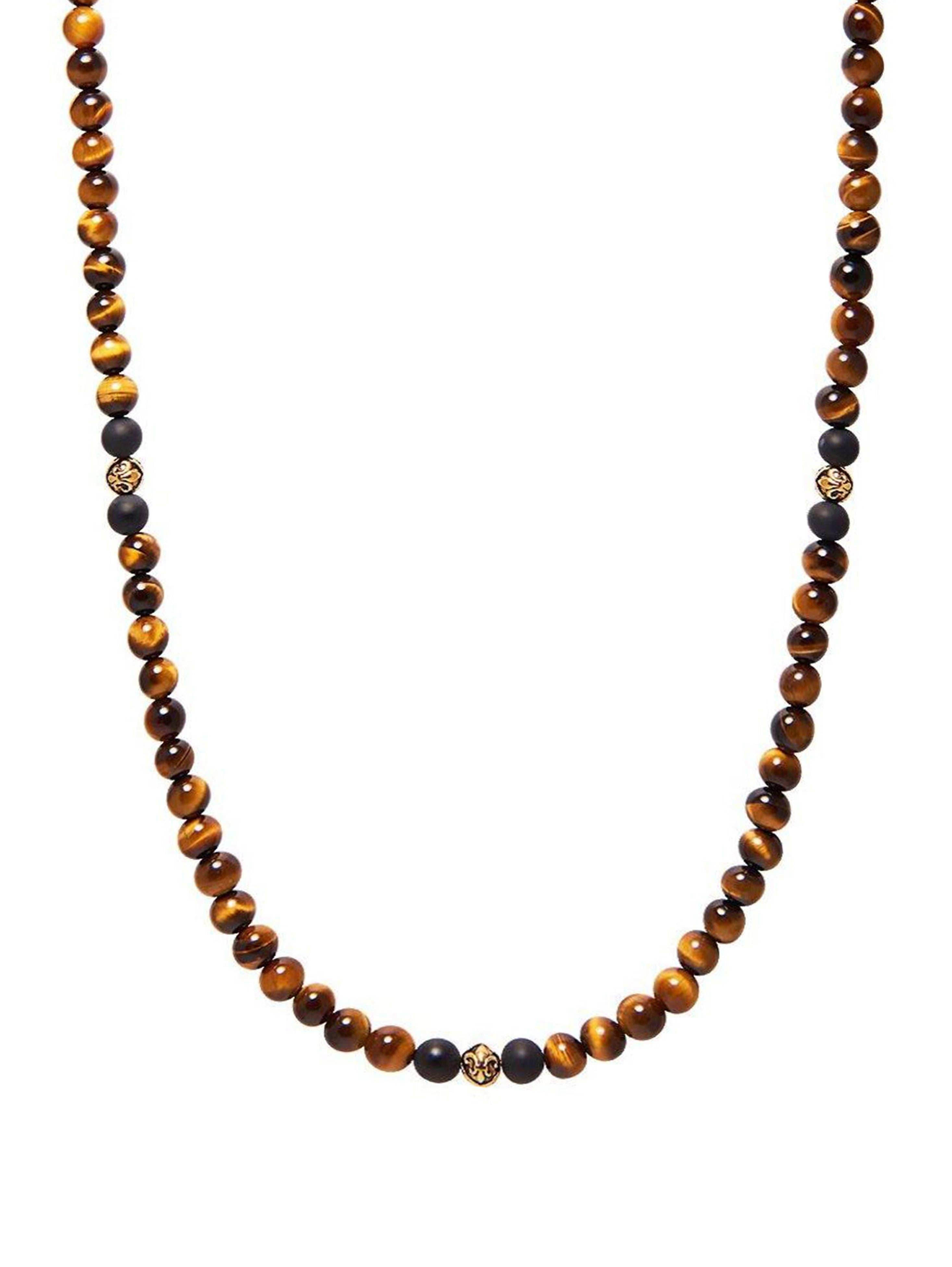 Beaded Necklace With Brown Tiger Eye And Gold
