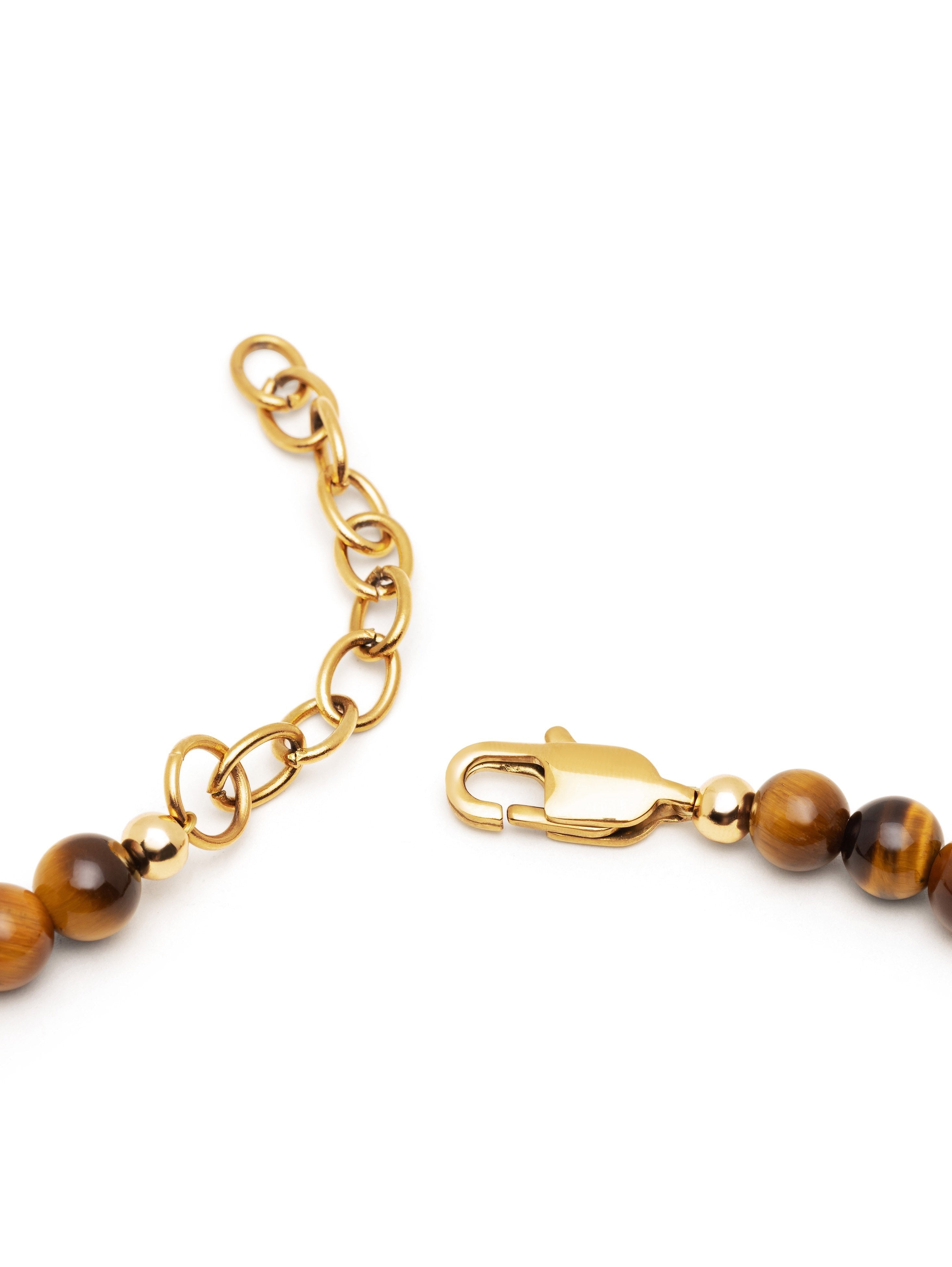 Beaded Necklace With Brown Tiger Eye And Gold