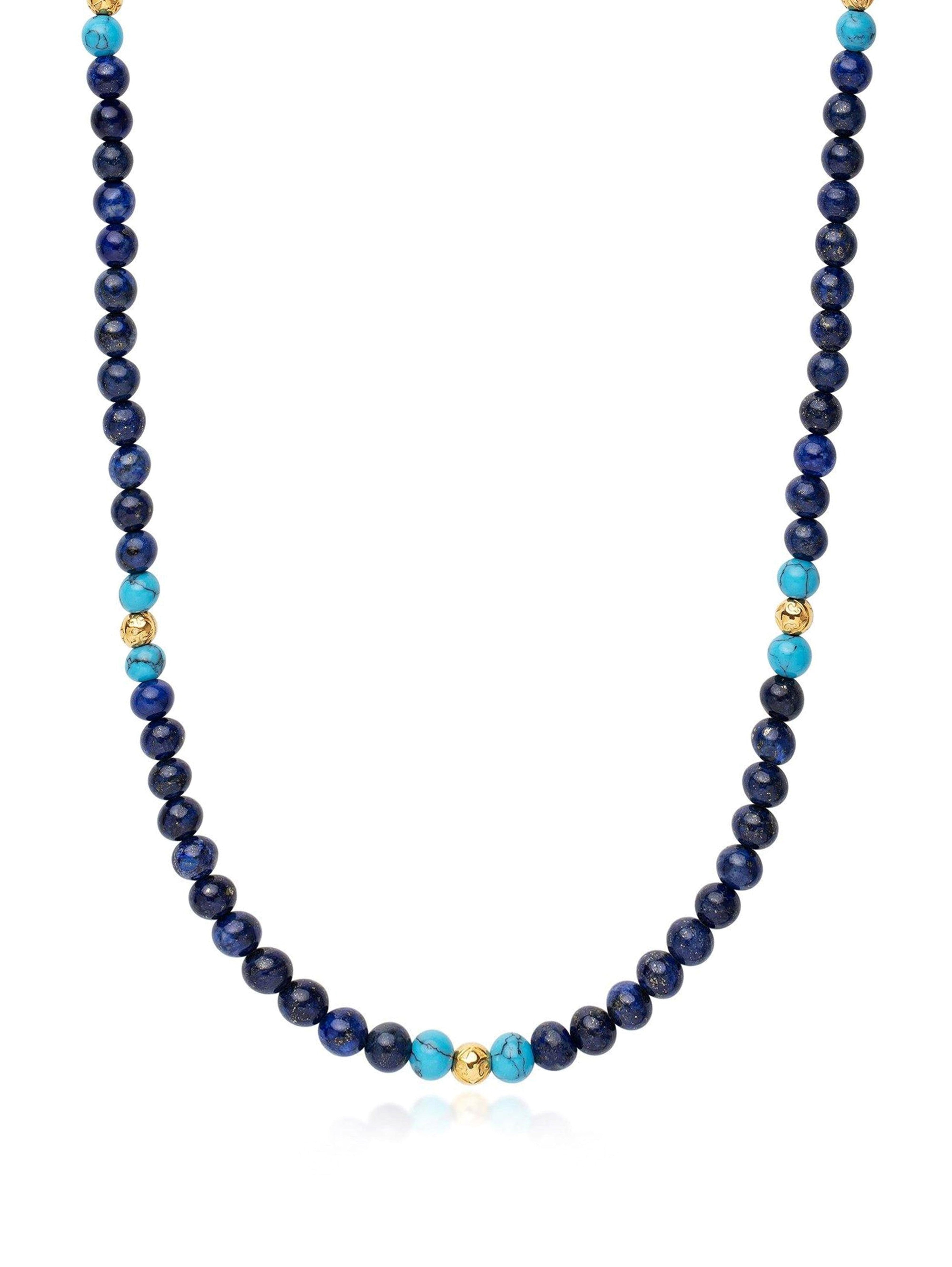 Beaded Necklace With Blue Lapis, Turquoise And Gold