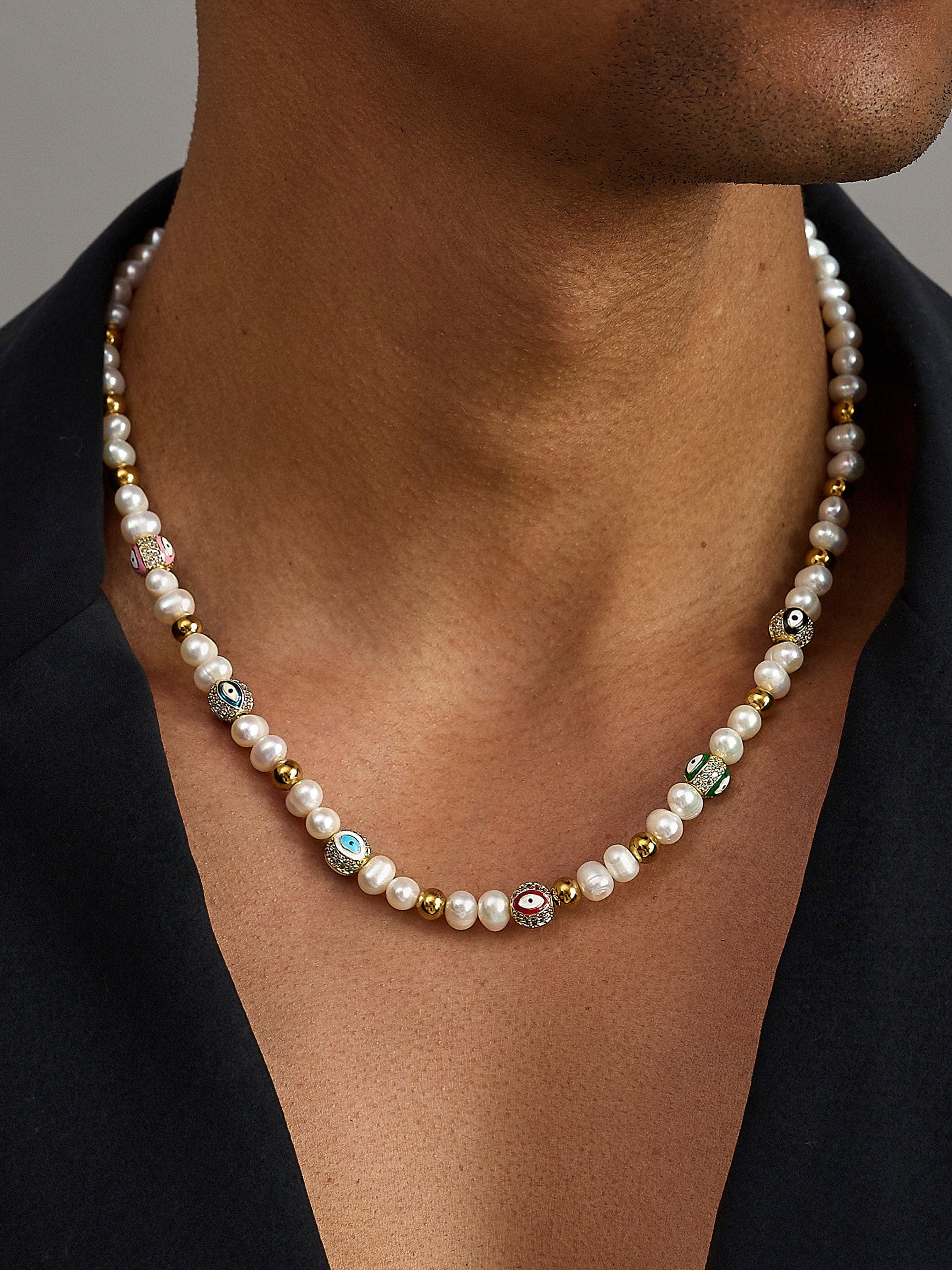 Men's Evil Eye Pearl Necklace