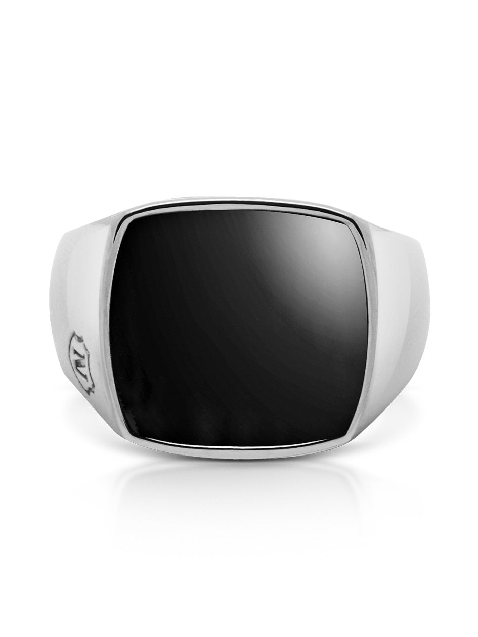Men's Silver Cocktail Ring With Onyx