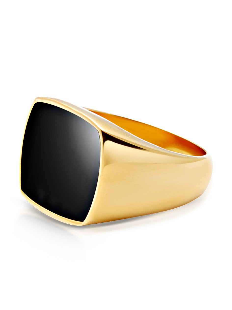 Men's Golden Cocktail Ring With Onyx