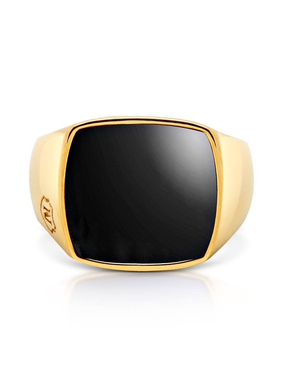 Men's Golden Cocktail Ring With Onyx