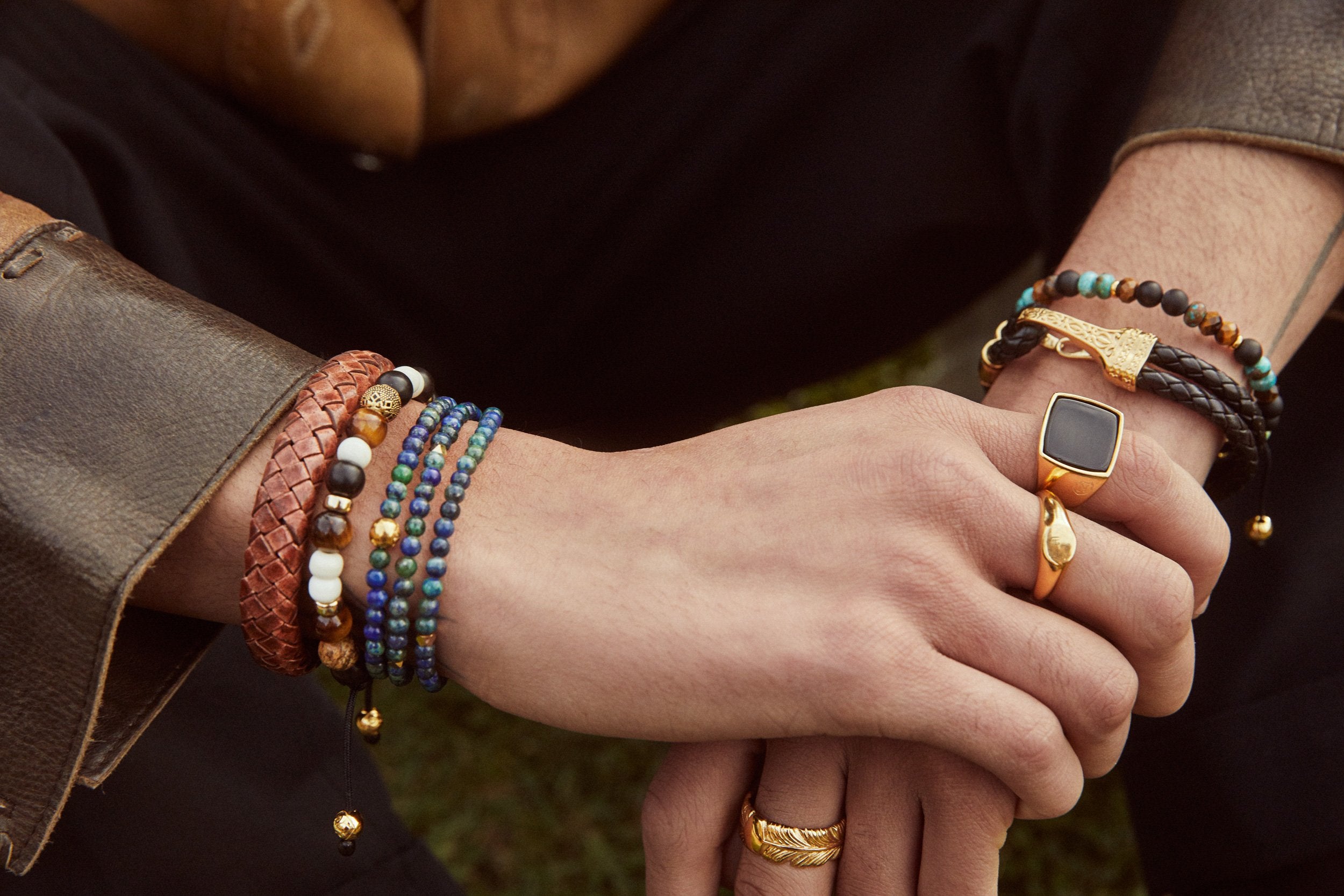 Men's Golden Cocktail Ring With Onyx