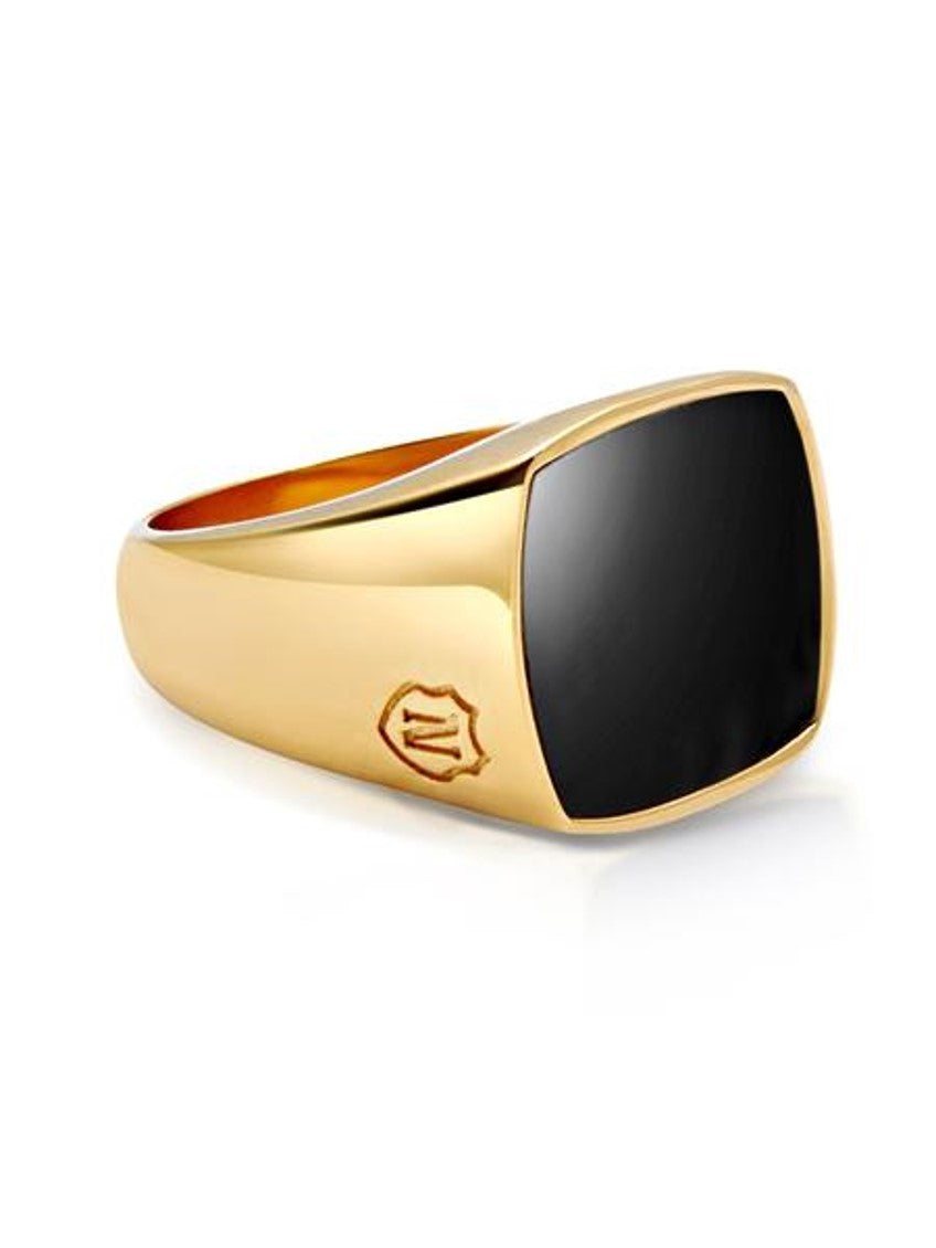 Men's Golden Cocktail Ring With Onyx