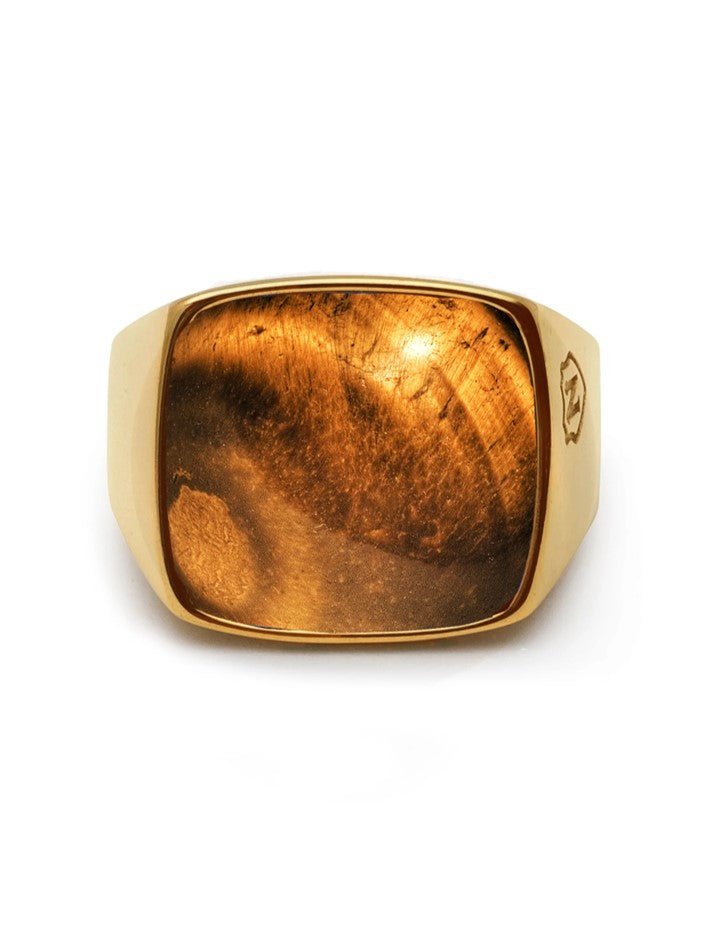 Men'S Gold Signet Ring With Brown Tiger Eye