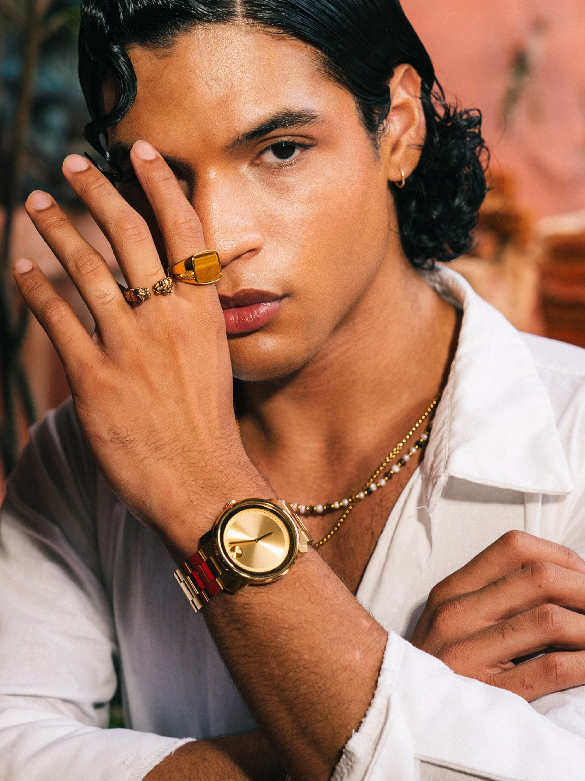 Men'S Gold Signet Ring With Brown Tiger Eye