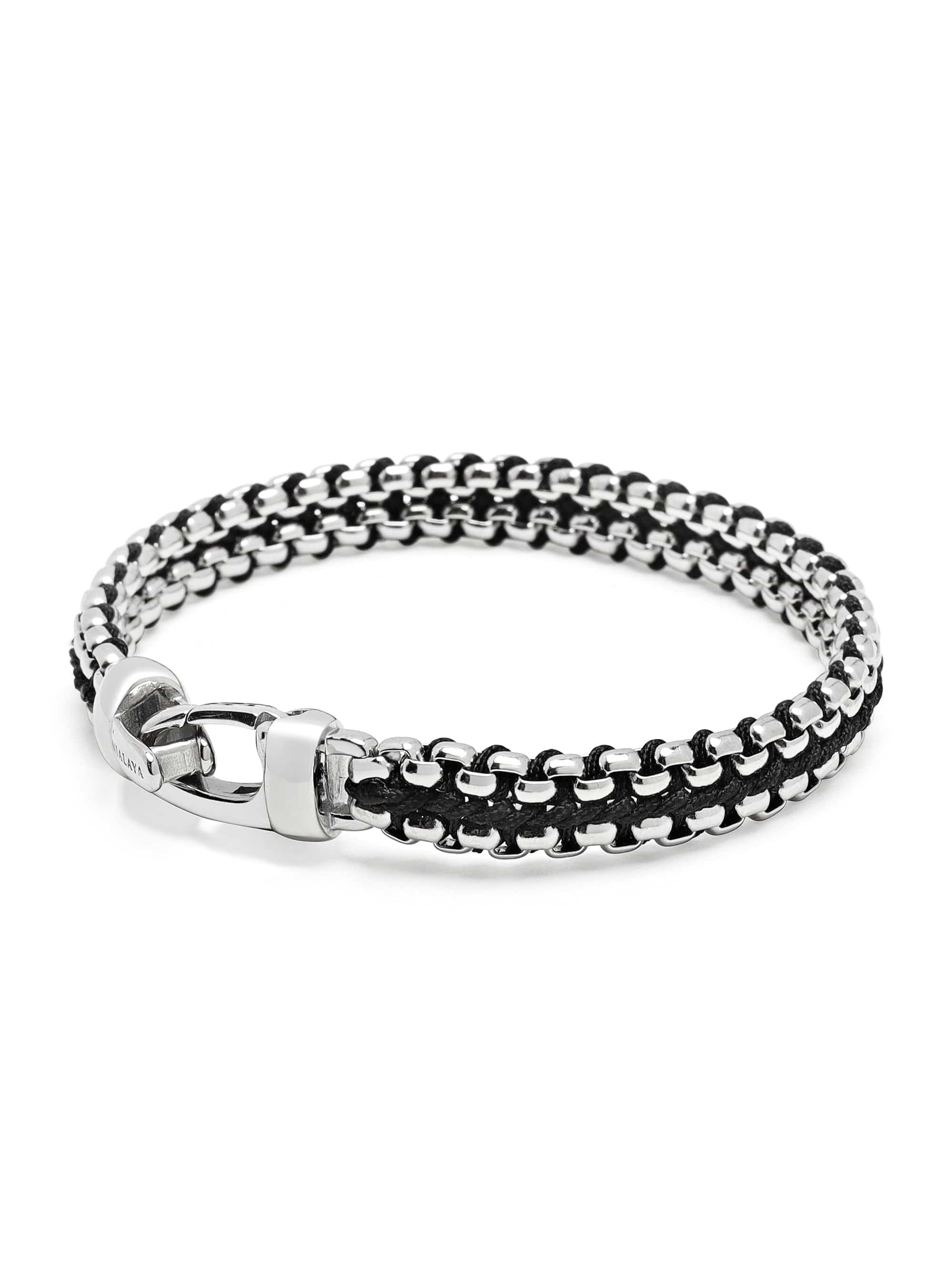 Men'S Black Woven 8Mm Box Chain Bracelet In Silver
