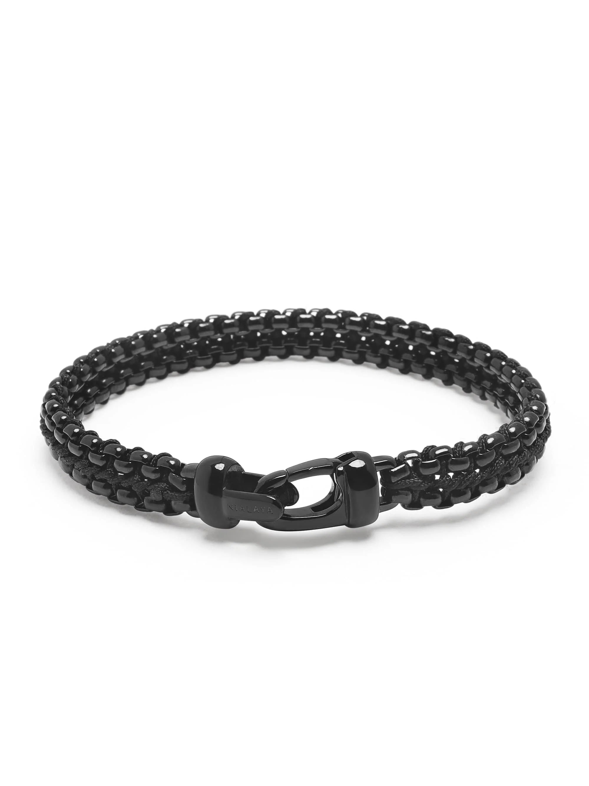 Men'S Total Black Woven 8Mm Box Chain Bracelet