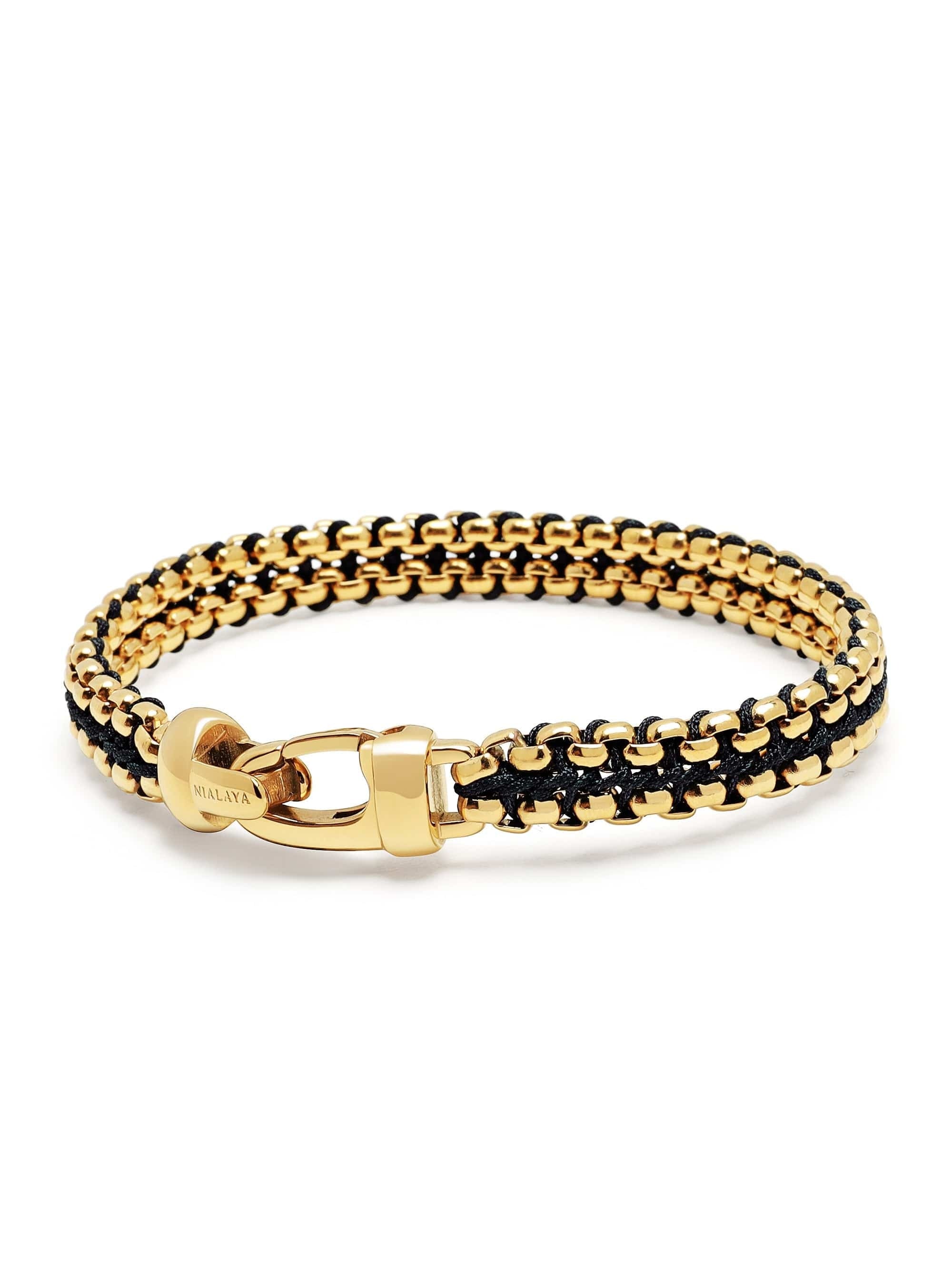 Men'S Black Woven 8Mm Box Chain Bracelet In Gold