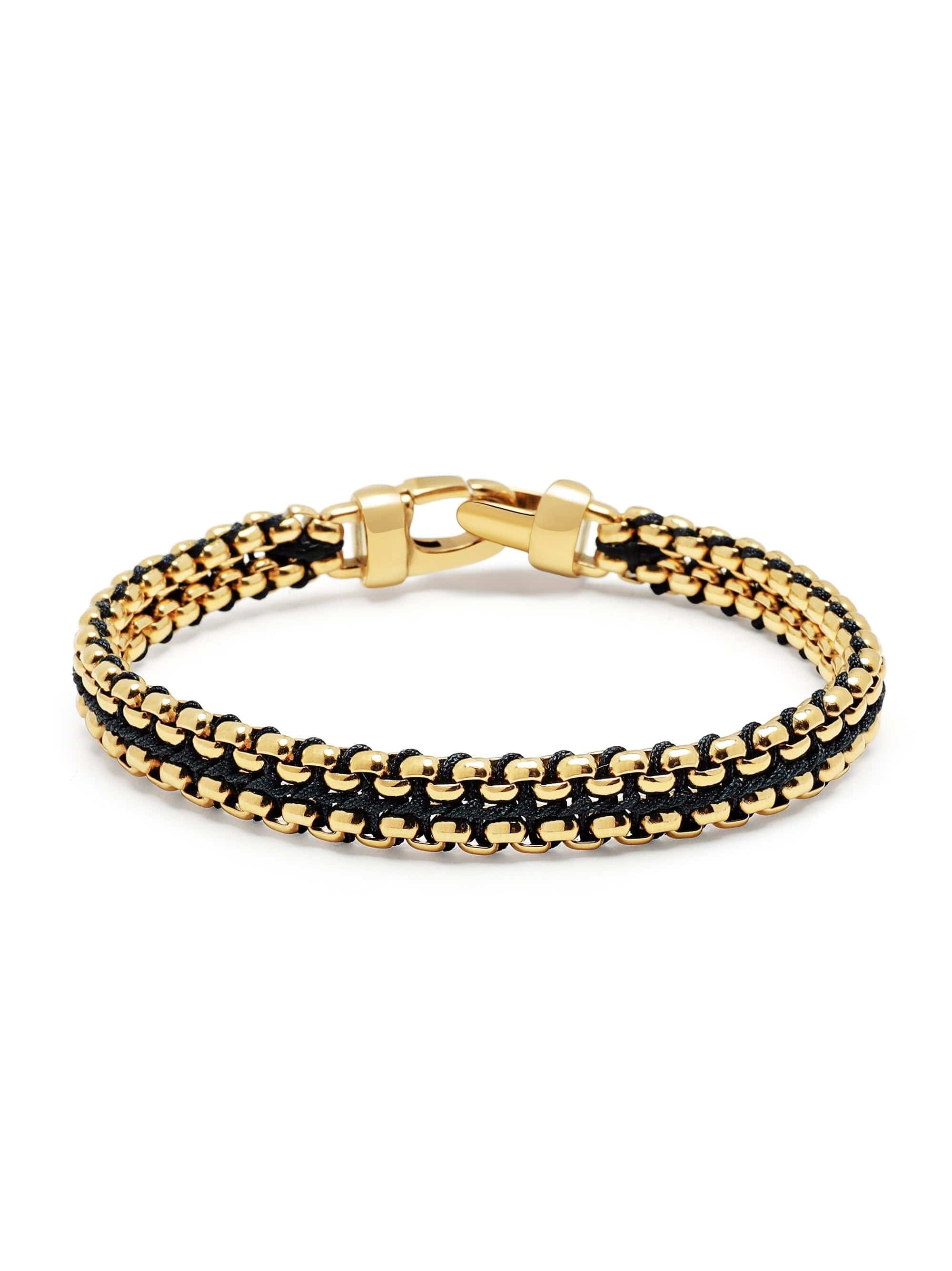 Men'S Black Woven 8Mm Box Chain Bracelet In Gold