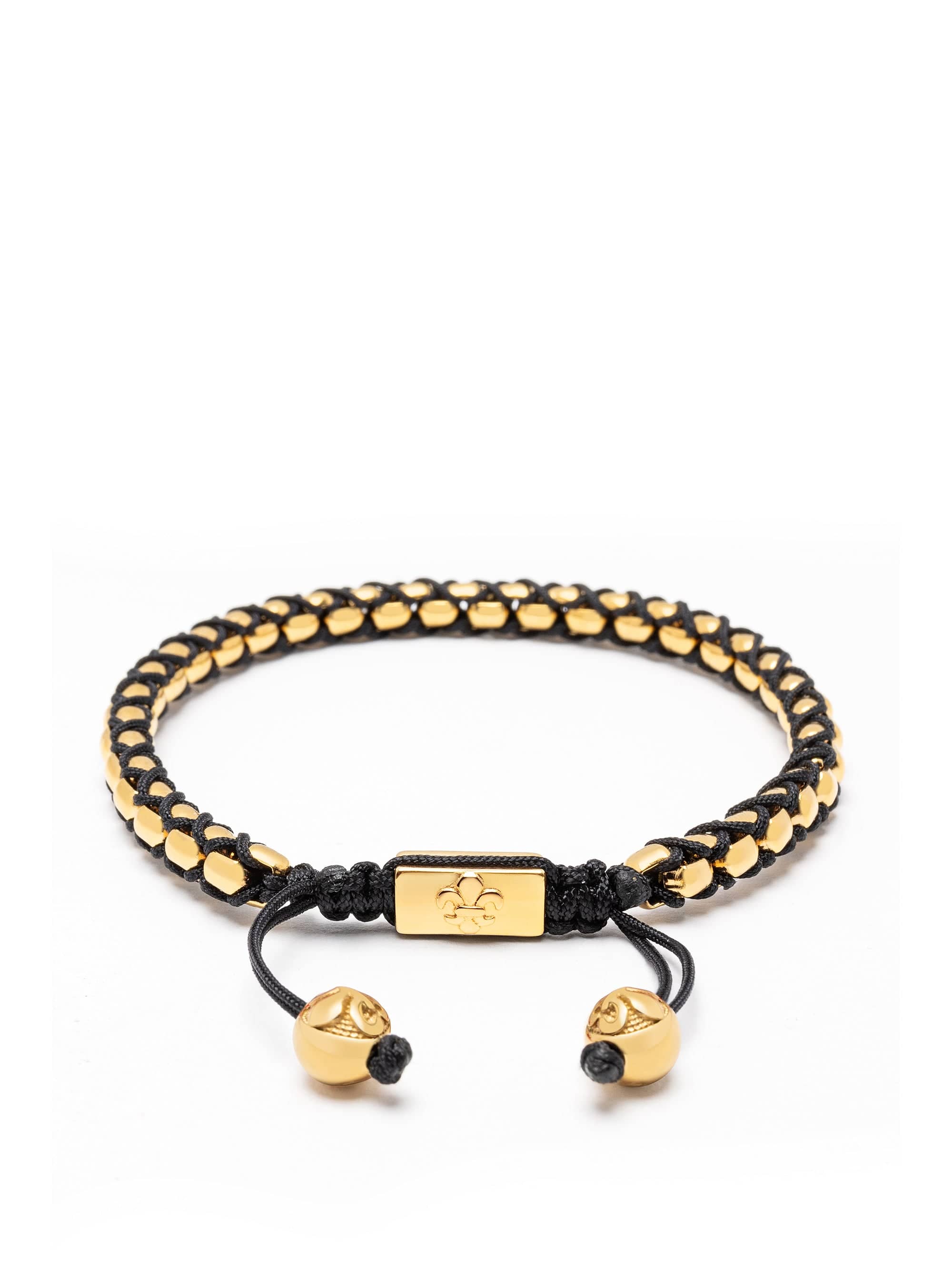 Men'S Black String Box Chain Bracelet in Gold