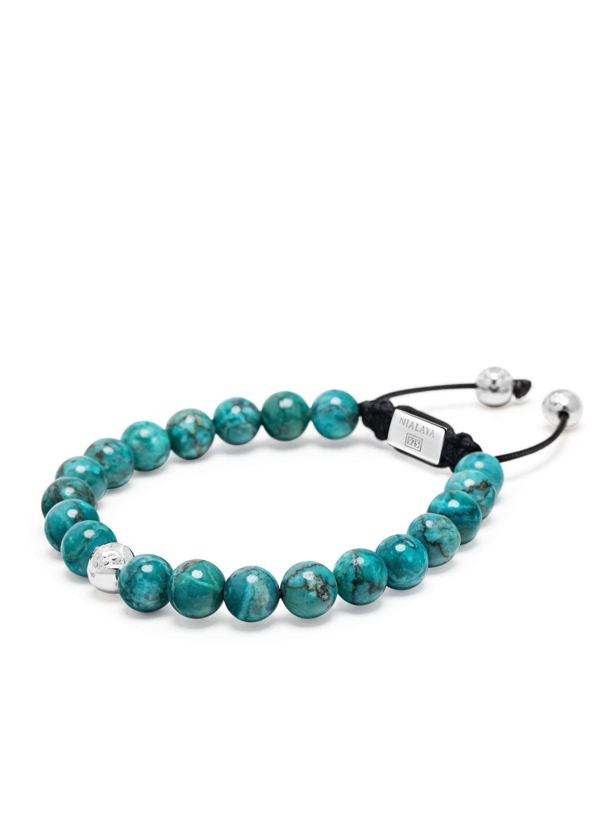 Men'S Beaded Bracelet With Turquoise And Sterling Silver Beads