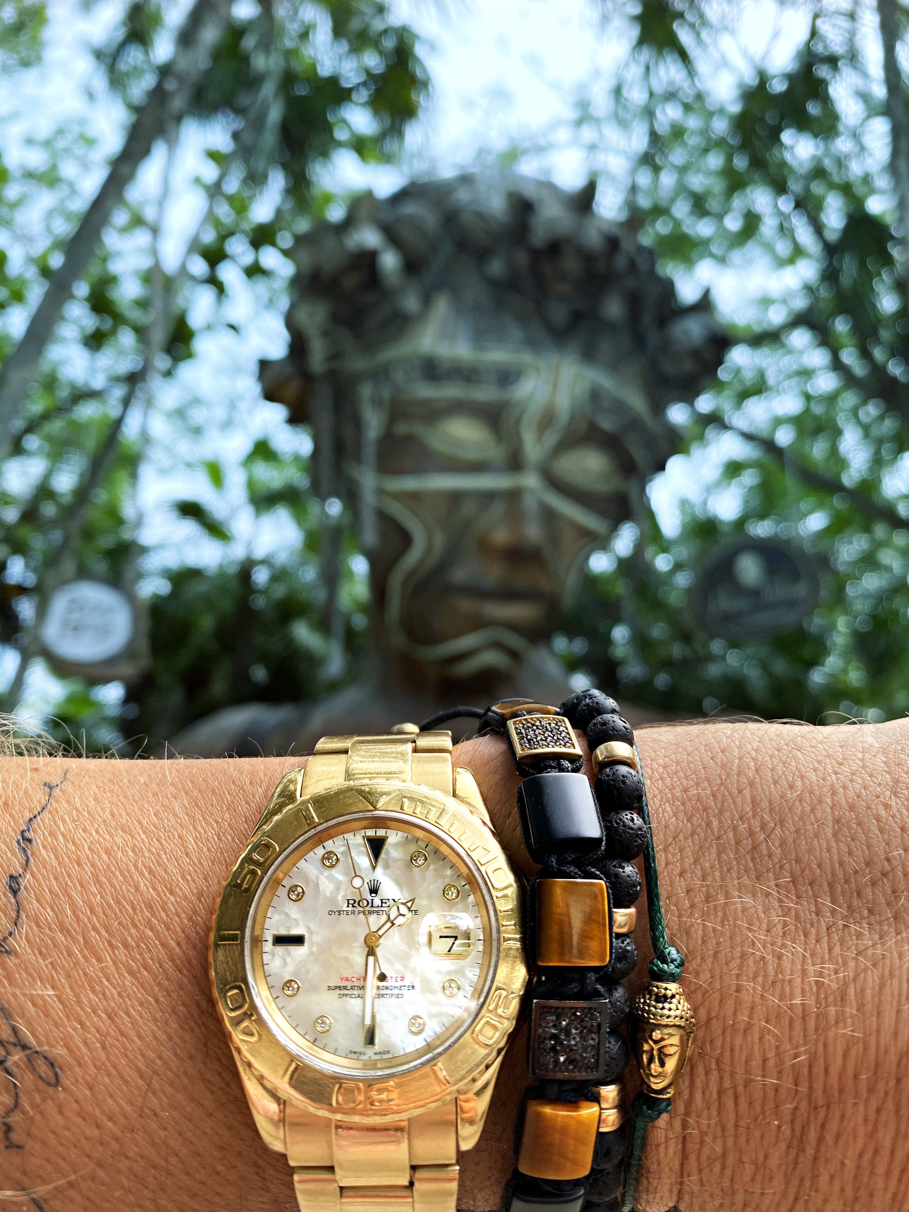 Men's Beaded Bracelet with Lava Stone and Gold