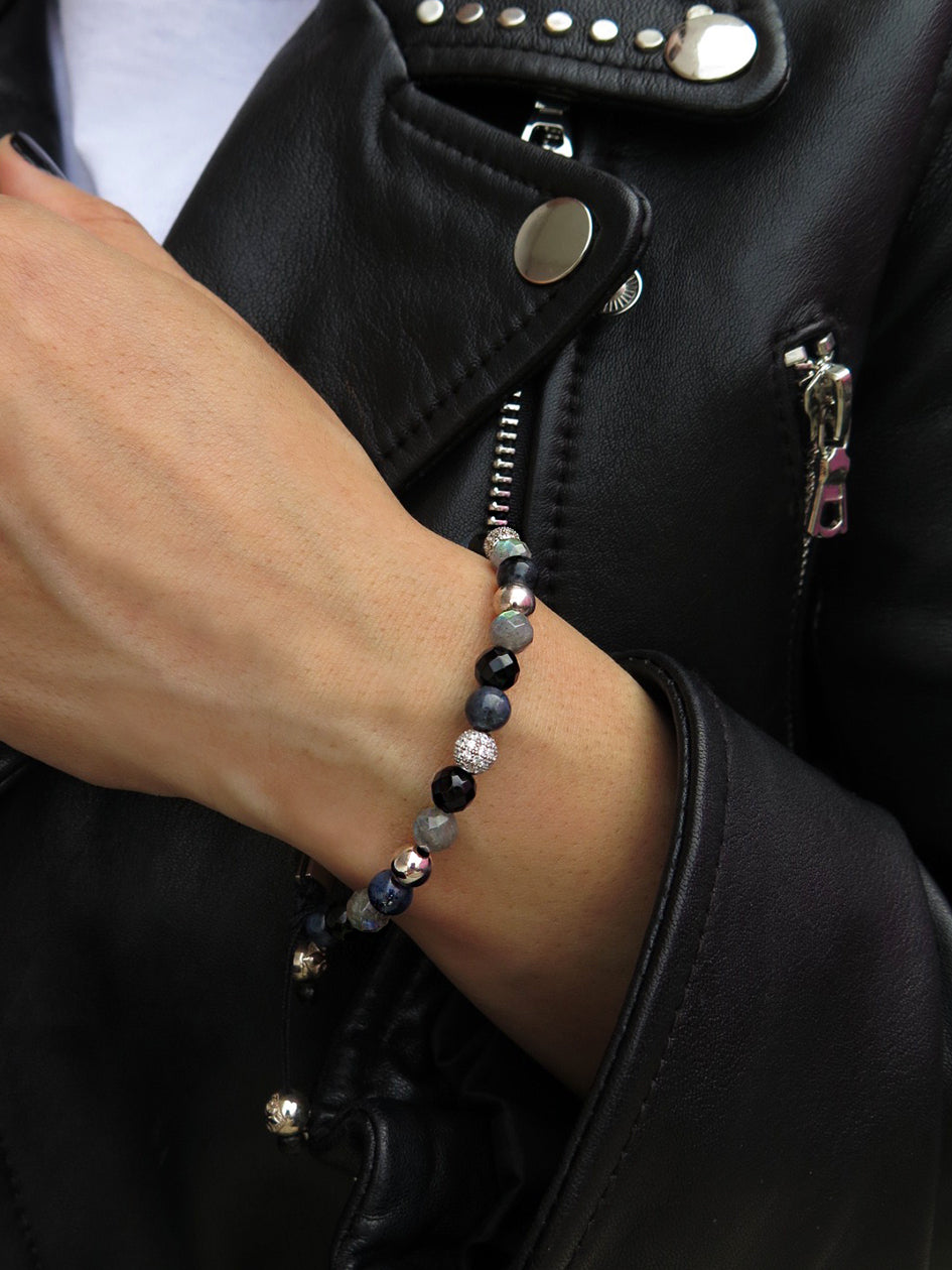Women'S Beaded Bracelet With Blue Dumortierite, Agate And Labradorite