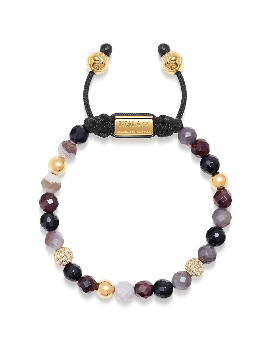 Women'S Beaded Bracelet With Botswana Agate, Garnet, Agate And Gold