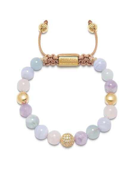 Women'S Beaded Bracelet With Aquamarine, Blue Lace Agate, Rose Quartz, And Amethyst Lavender