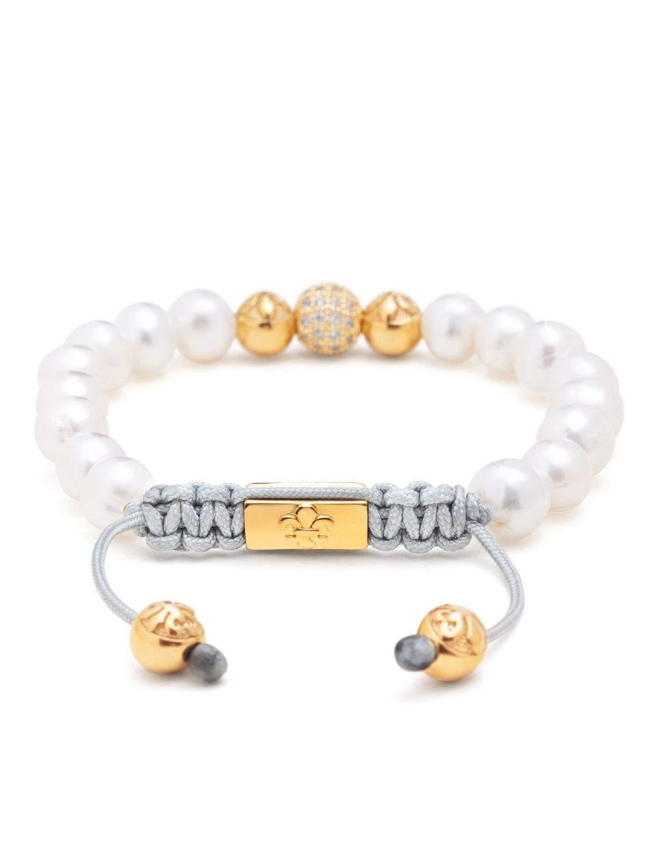 Women'S Beaded Bracelet With White Sea Pearl And Gold