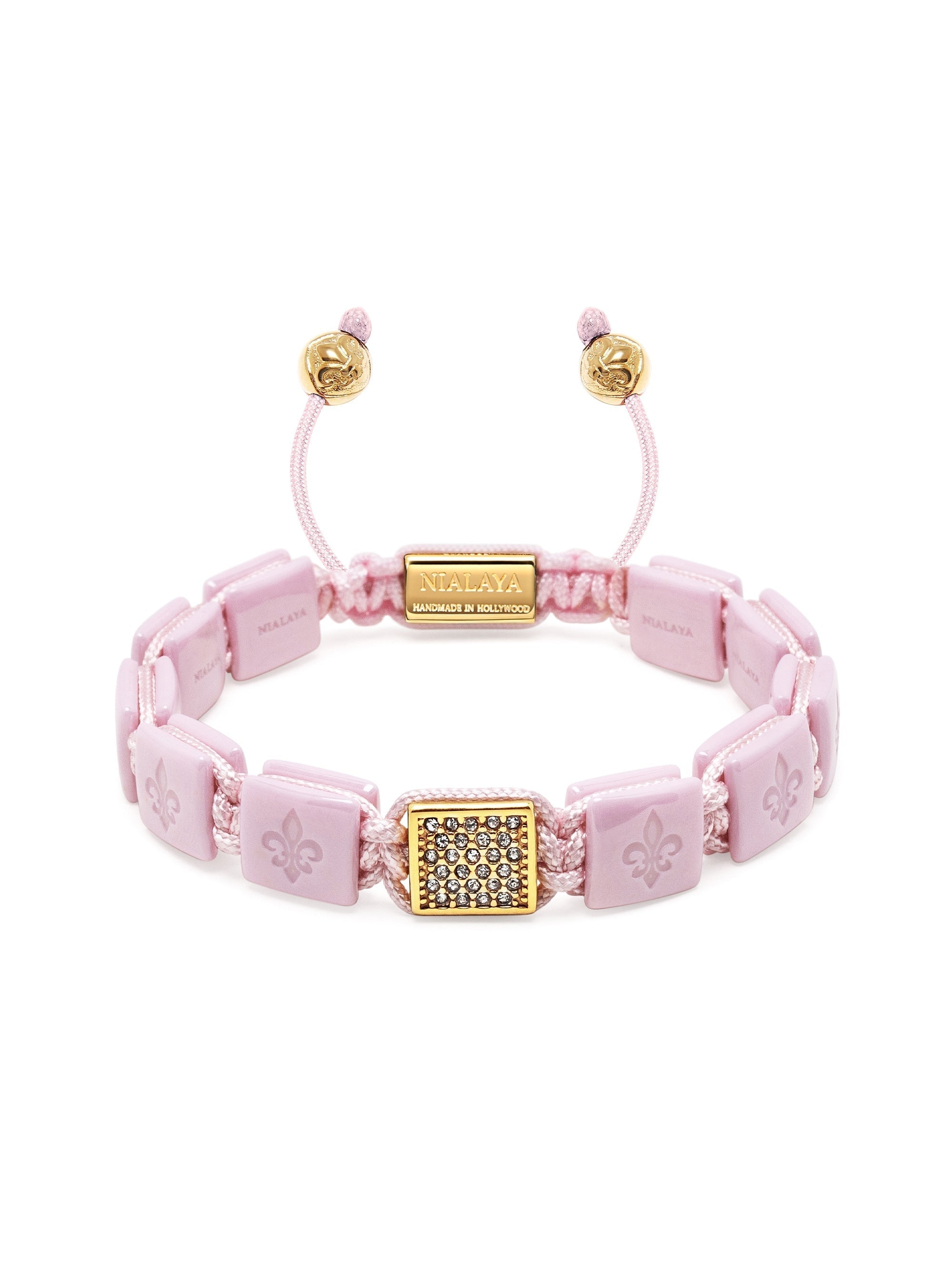 Women'S Soft Pink Ceramic Flatbead Bracelet With Gold Cz