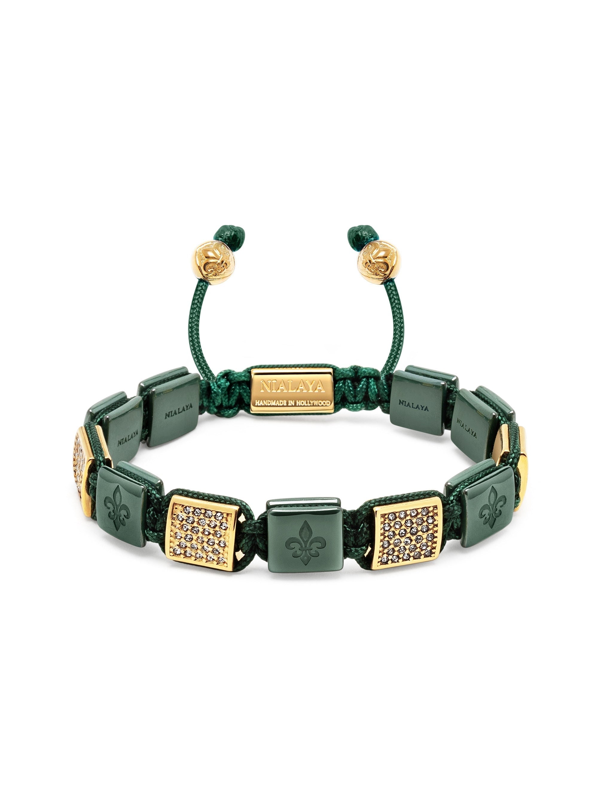 Women'S Dark Green Ceramic Flatbead Bracelet With Gold Cz